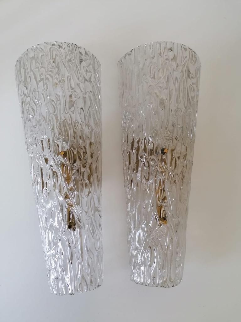Rare Large Structured Glass Wall Lights Sconces By Kalmar photo furniture
