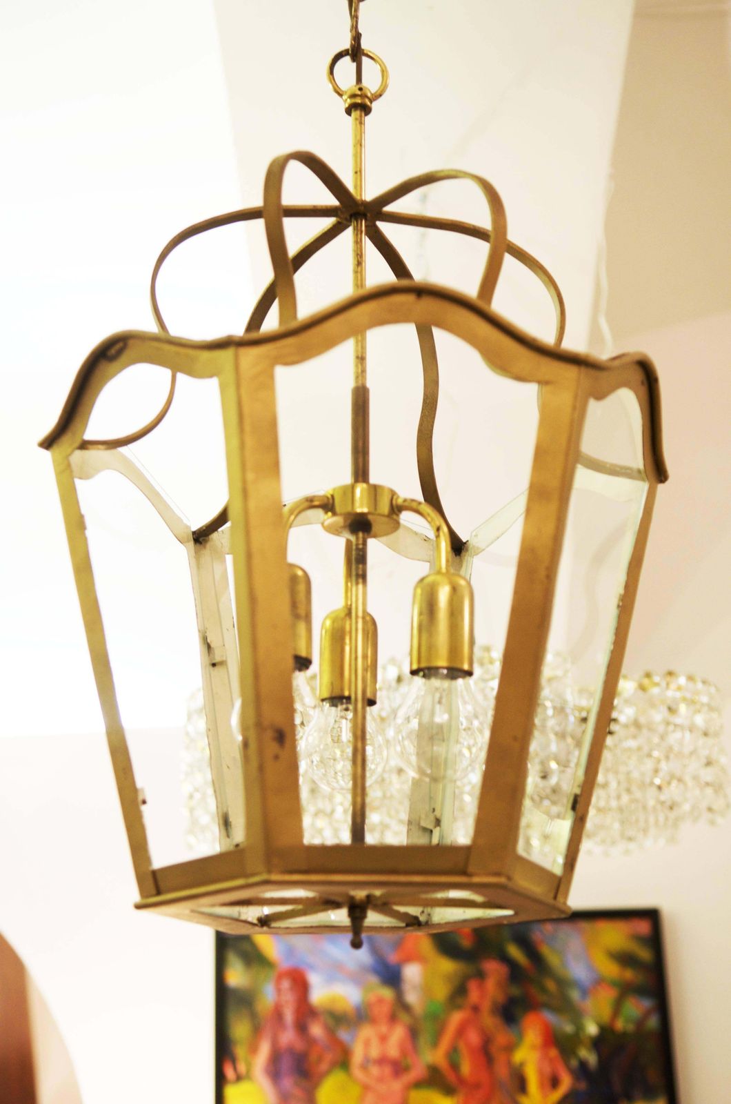 Large Viennese Stairwell Or House Entrance Lantern, Art Nouveau Style photo Lighting