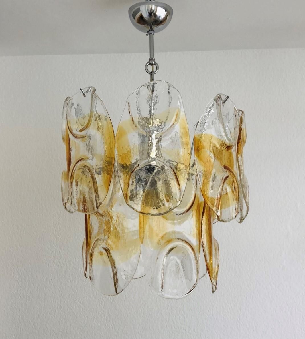 Italian Clear Amber Murano Glass Midcentury Chandelier By Avmazzega, 1960s photo furniture