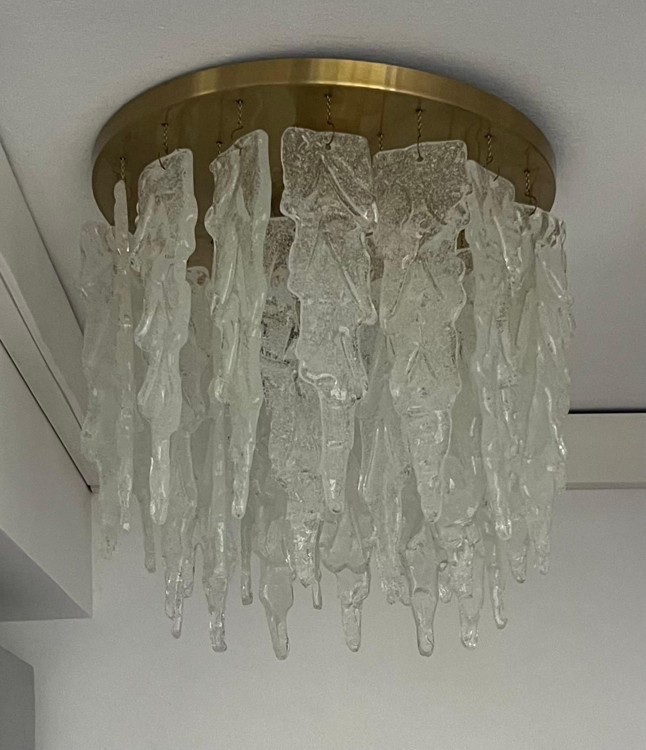 Italian Mid Century Murano Glass Leaf Chandelier Or Flushmount, 1970s photo buy