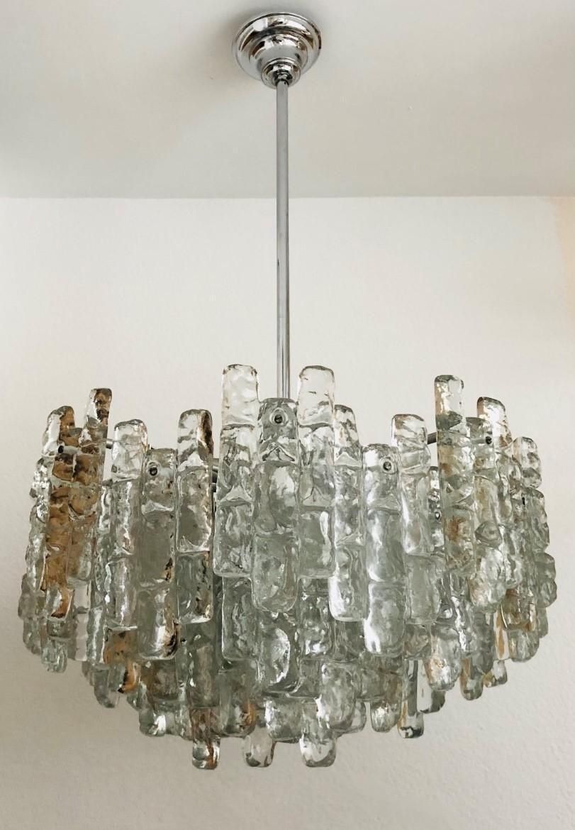 Austrian Large Midcentury Ice Glass Murano Chandelier By Kalmar, 1970s photo furniture