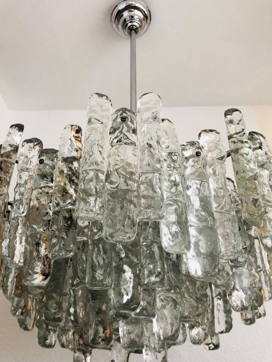 Austrian Large Midcentury Ice Glass Murano Chandelier By Kalmar, 1970s photo 3724.0