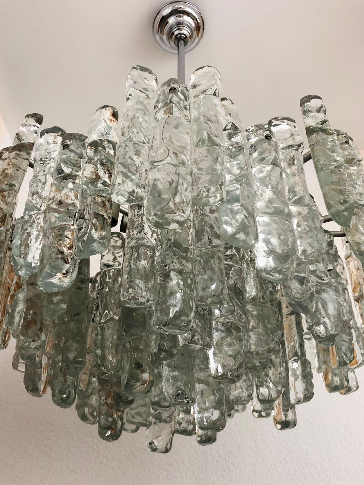 photo furniture Austrian Large Midcentury Ice Glass Murano Chandelier By Kalmar, 1970s