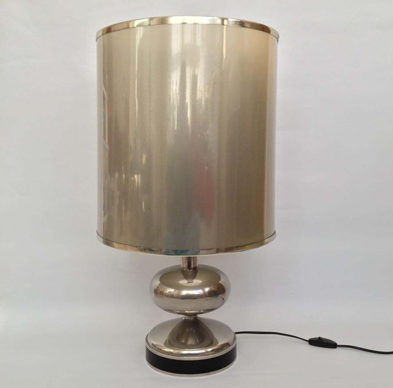 photo for sale Pair Of Midcentury Chromed And Black Enamel Spanish Table Lamps, 1970s