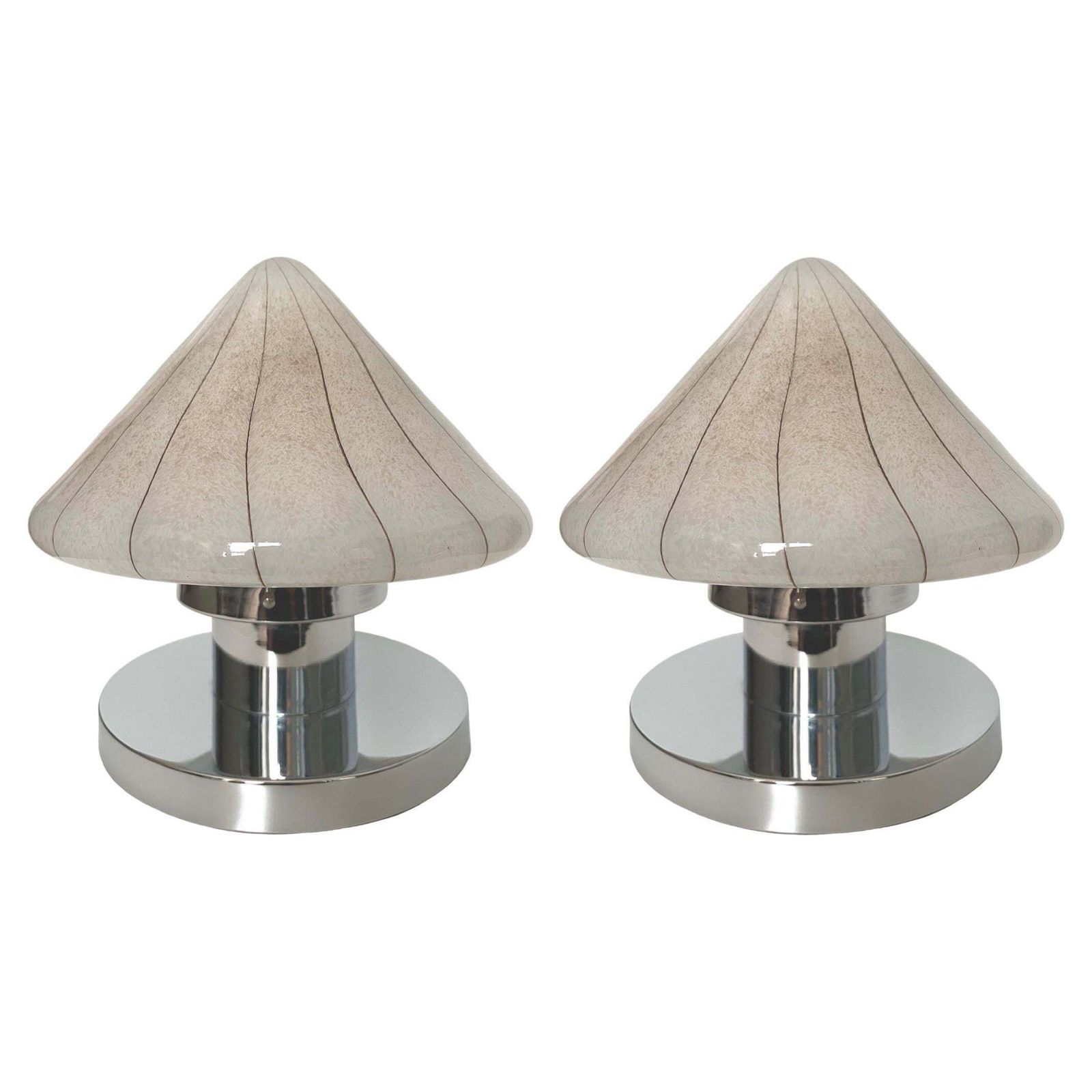 Pair Of Midcentury Murano Glass And Chromed Italian Table Lamps, 1970s