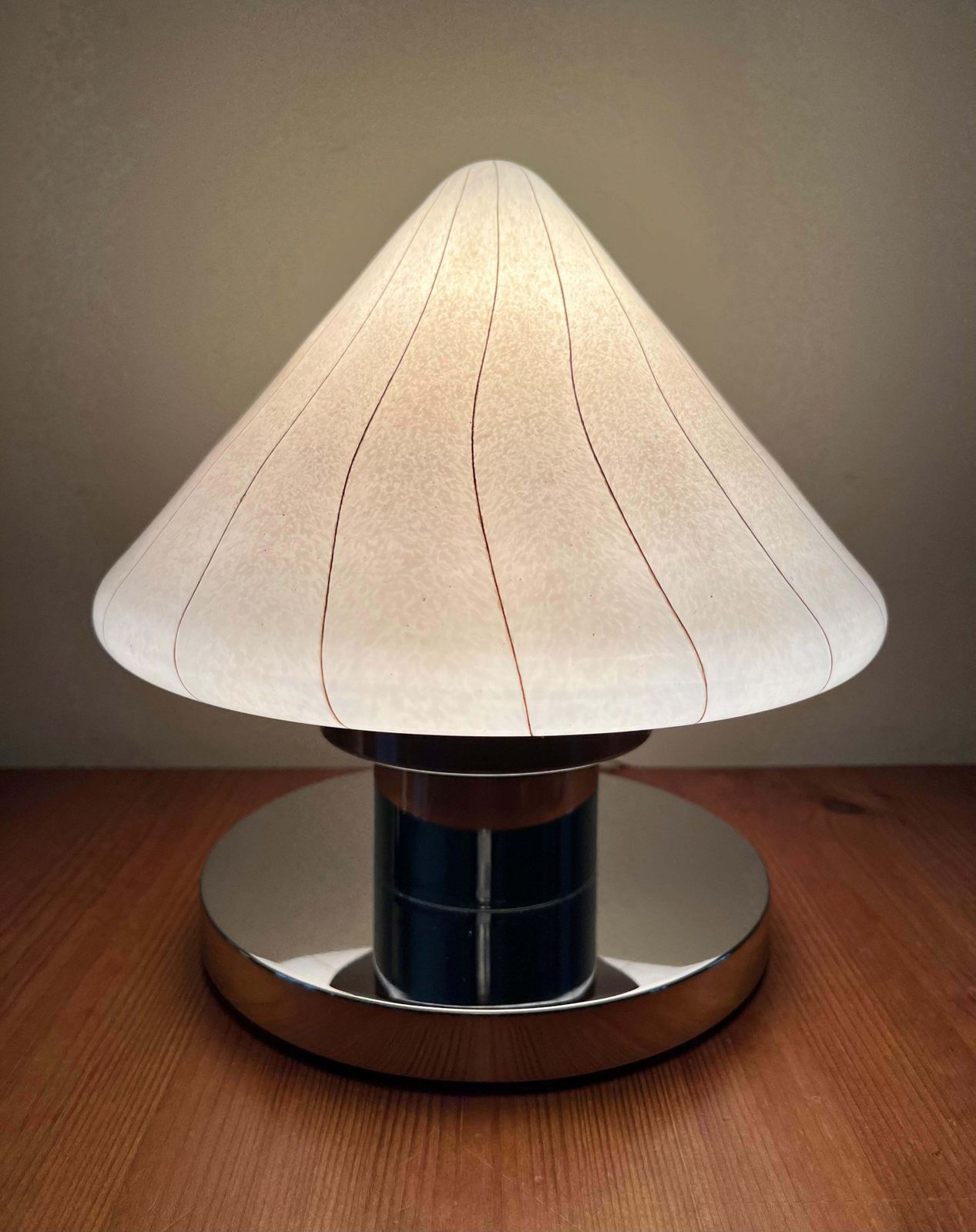 Pair Of Midcentury Murano Glass And Chromed Italian Table Lamps, 1970s photo furniture