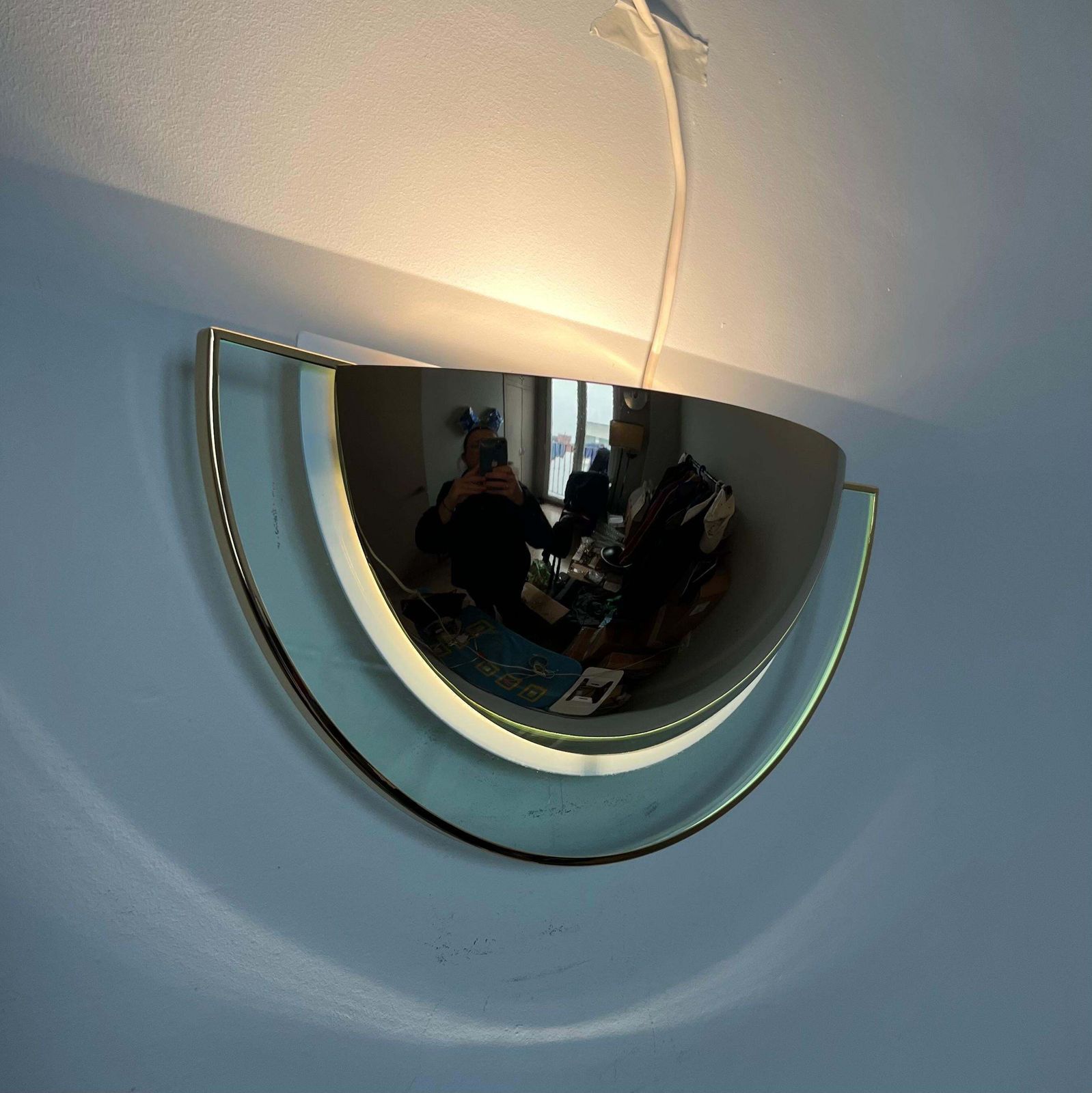 Large Postmodern Pair Of Gold Glass Wall Sconces By Estiluz, Barcelona, 1980s photo 900.0