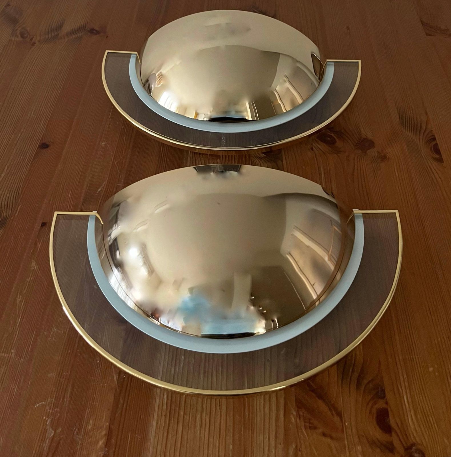 Large Postmodern Pair Of Gold Glass Wall Sconces By Estiluz, Barcelona, 1980s photo buy
