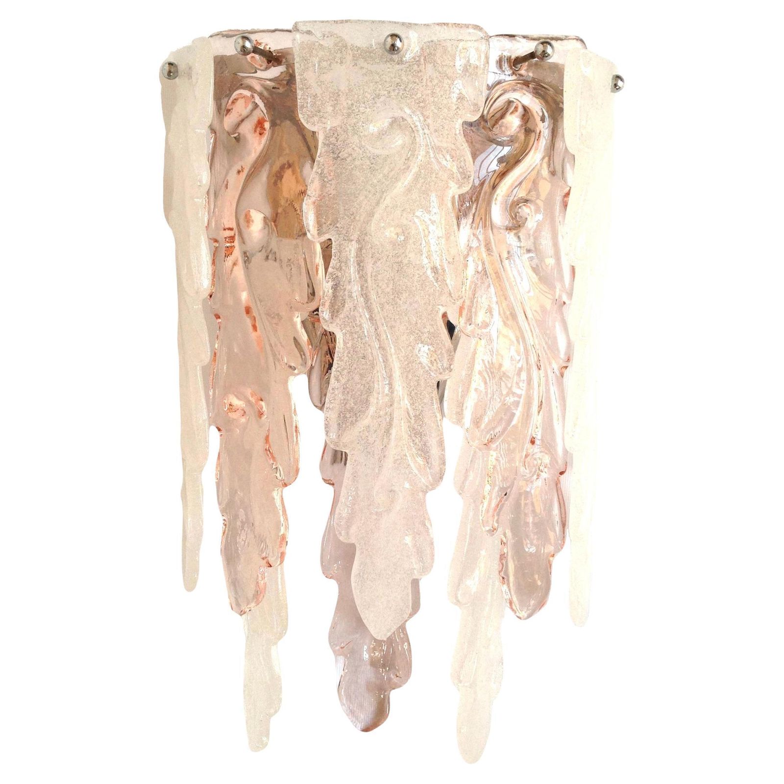 Italian Large Midcentury Pink Clear Murano Glass Wall Sconce By Mazzega, 1970s