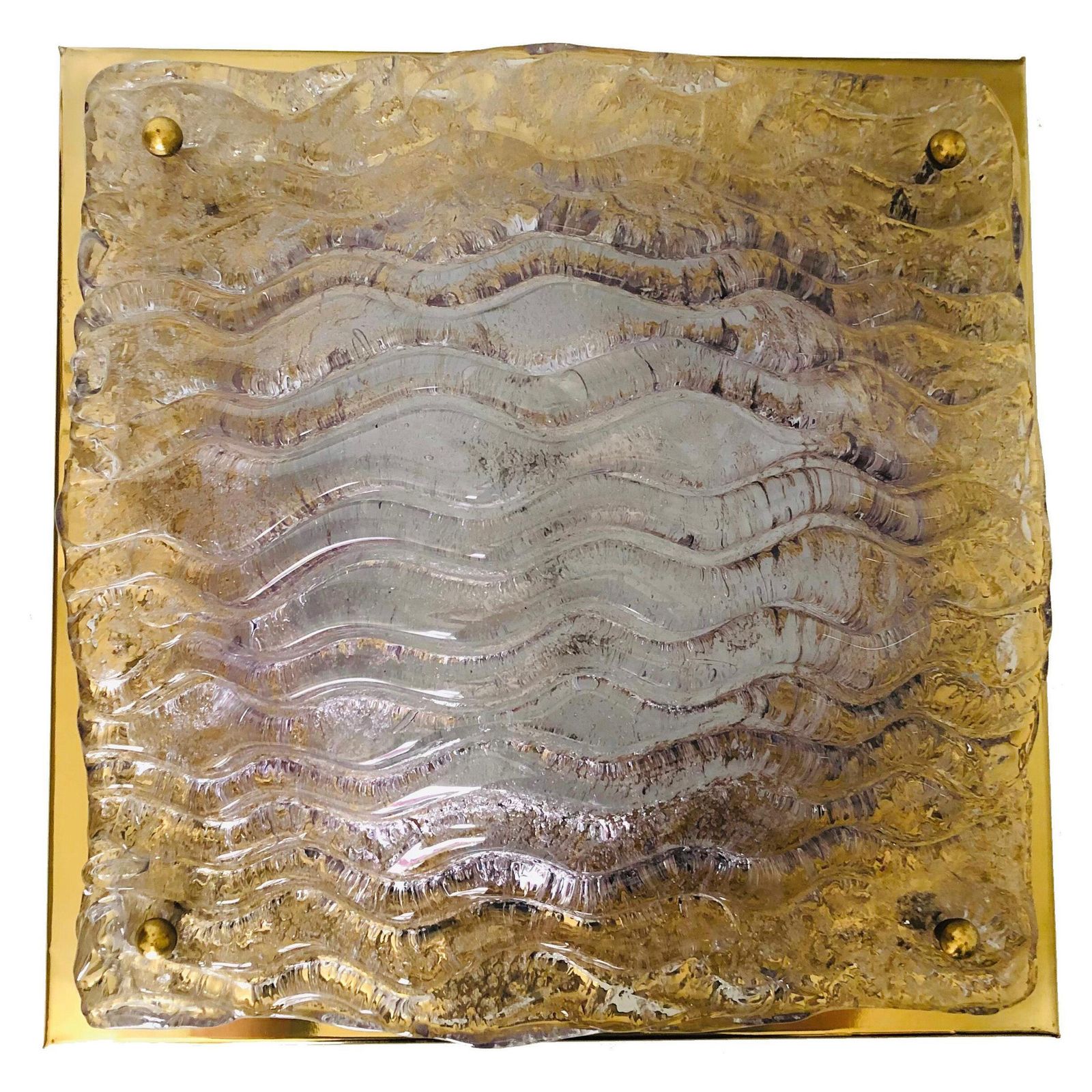 Italian Large Mid Century Clear Murano And Brass Wall Sconce By Mazzega, 1970s