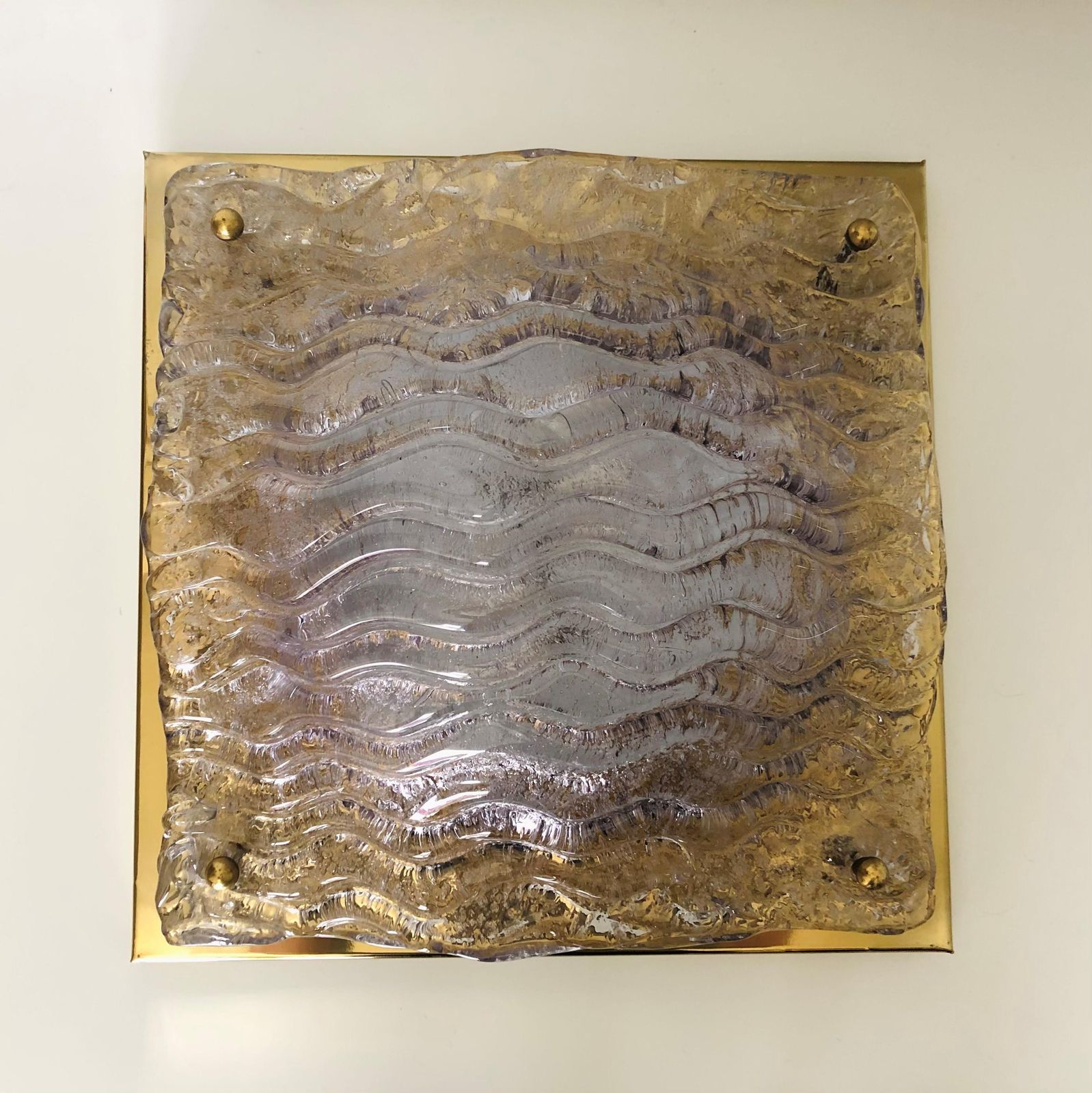 Italian Large Mid Century Clear Murano And Brass Wall Sconce By Mazzega, 1970s photo vintage