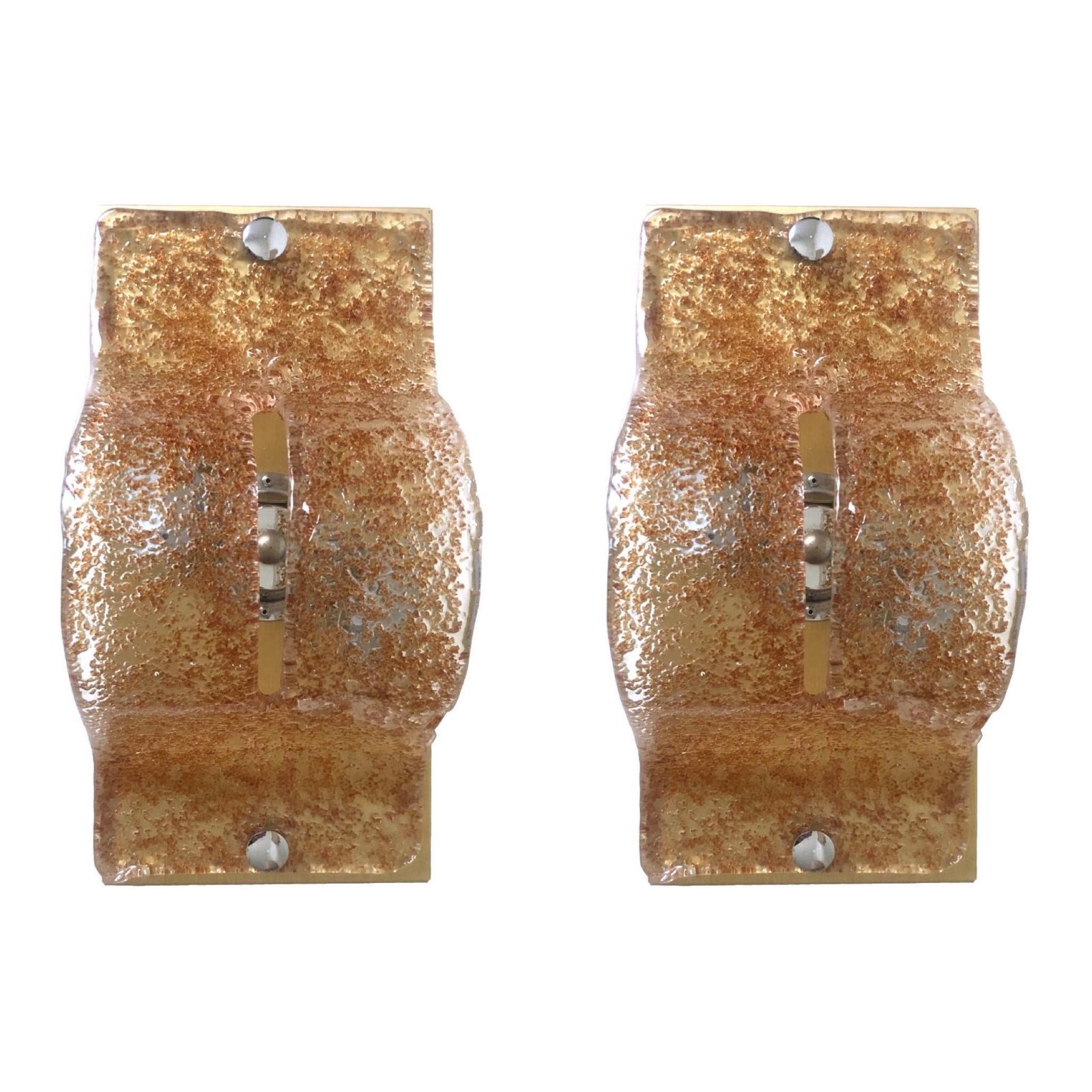 Pair Of Italian Midcentury Caramel Murano Wall Sconces By Mazzega, 1970s photo furniture
