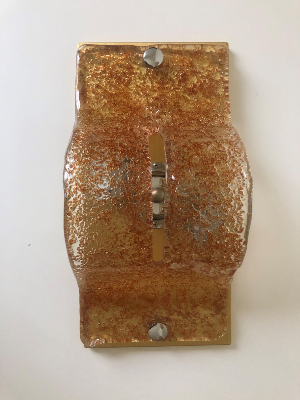 photo for sale Pair Of Italian Midcentury Caramel Murano Wall Sconces By Mazzega, 1970s