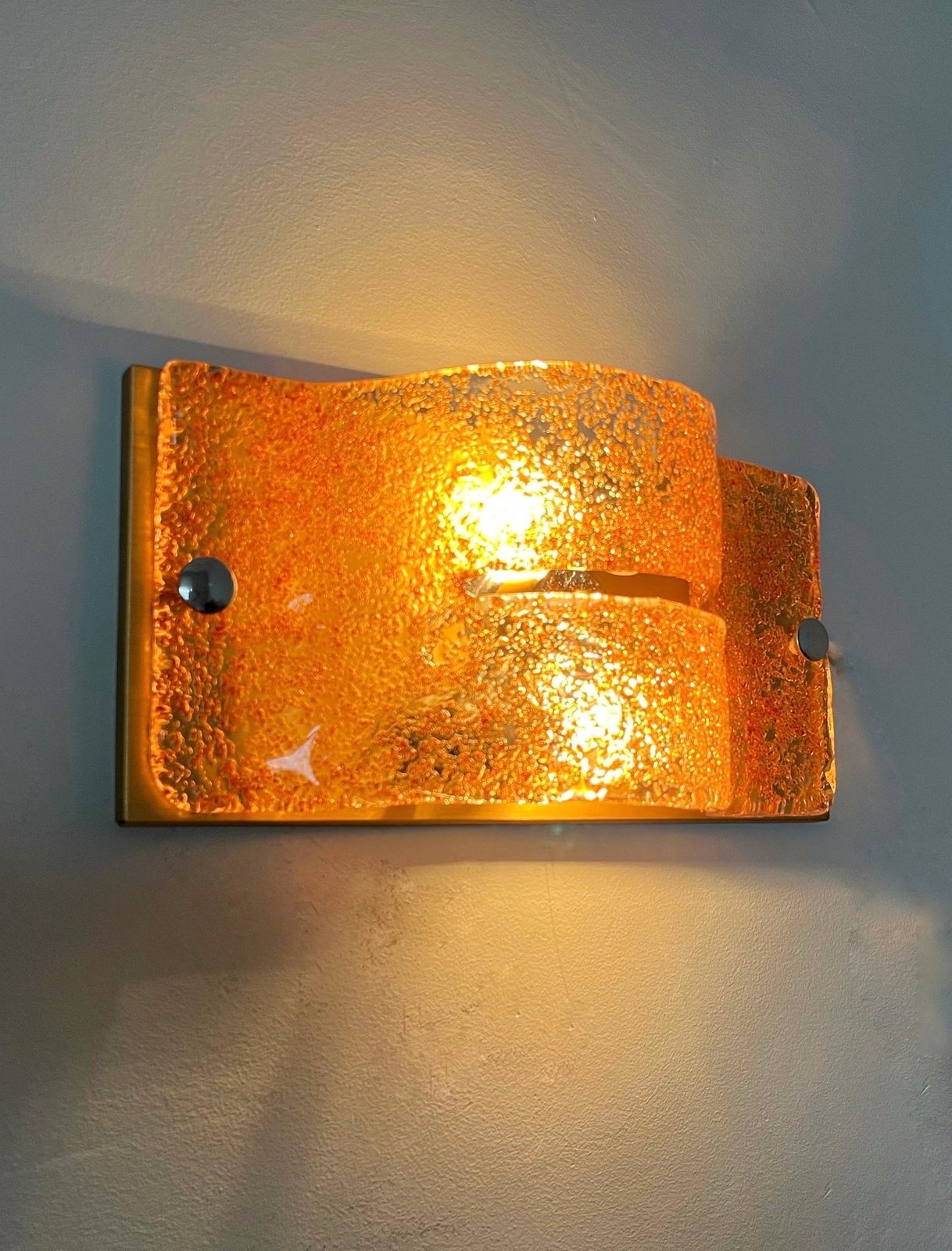 Italian Midcentury Pair Of Caramel Murano Glass Wall Sconces By Mazzega, 1970s photo for sale