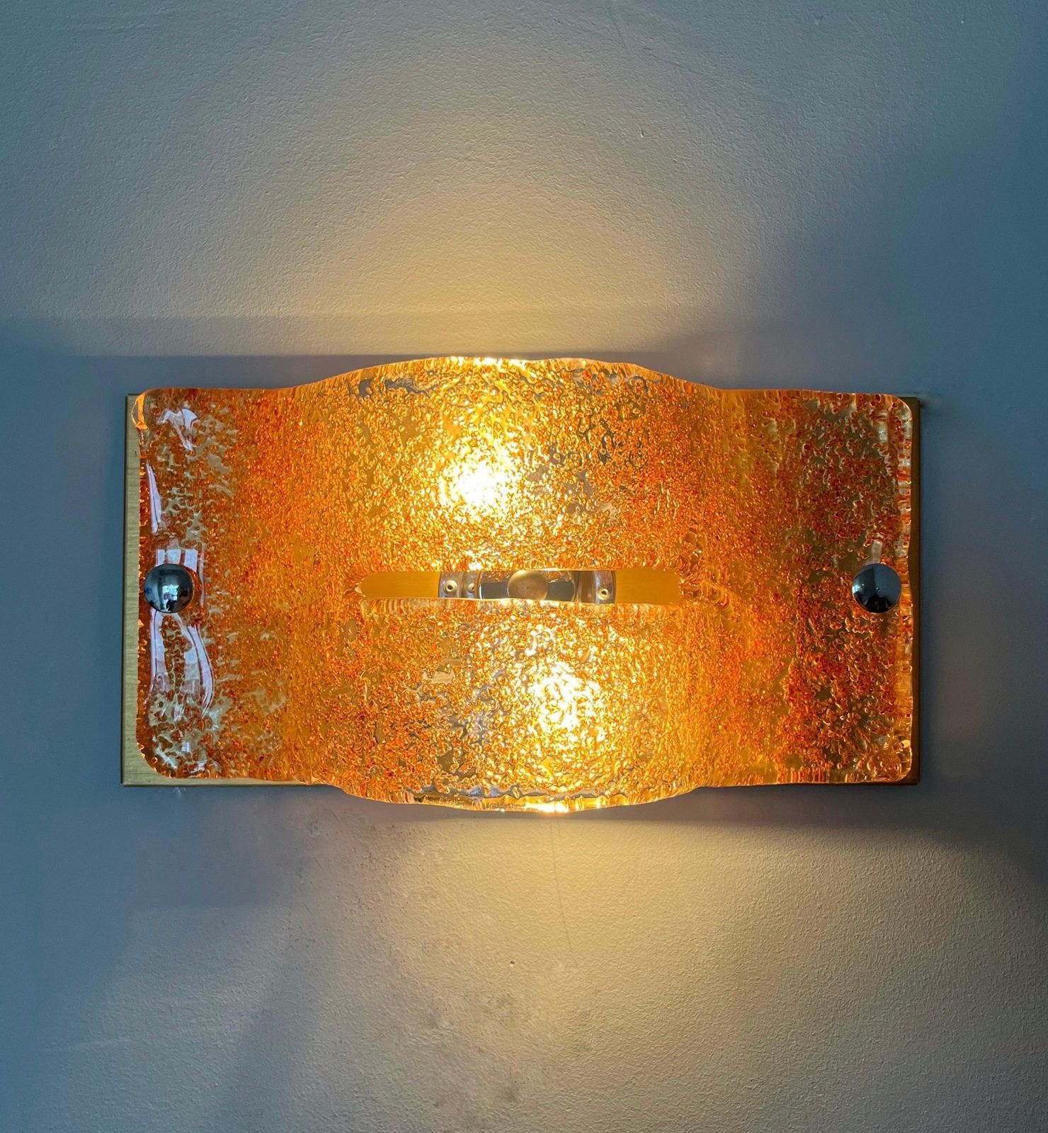 Italian Midcentury Pair Of Caramel Murano Glass Wall Sconces By Mazzega, 1970s photo vinterior