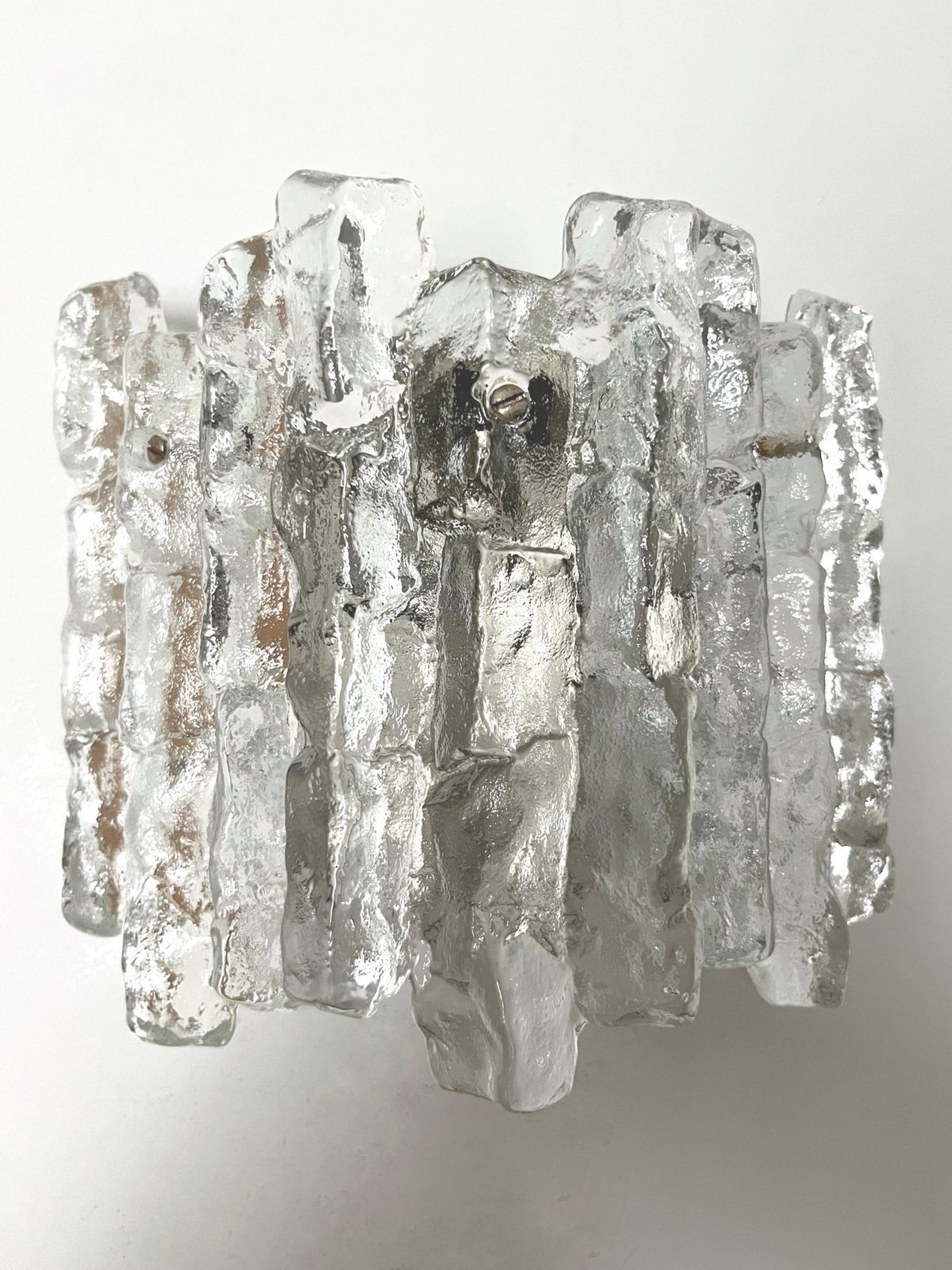 Austrian Midcentury "Sierra" Ice Glass Pair Of Wall Sconces By Kalmar, 1970s photo for sale