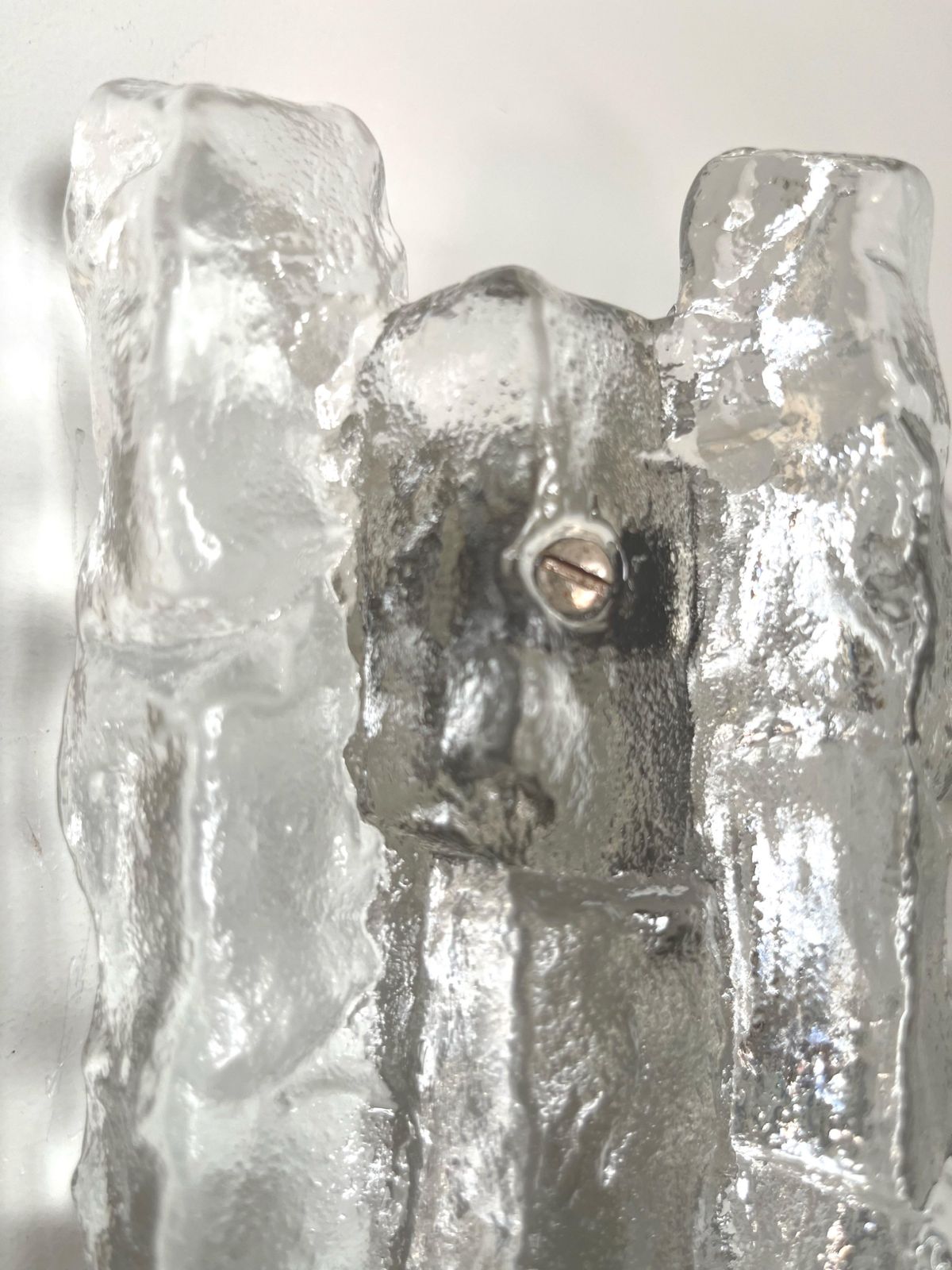 photo vinterior Austrian Midcentury "Sierra" Ice Glass Pair Of Wall Sconces By Kalmar, 1970s