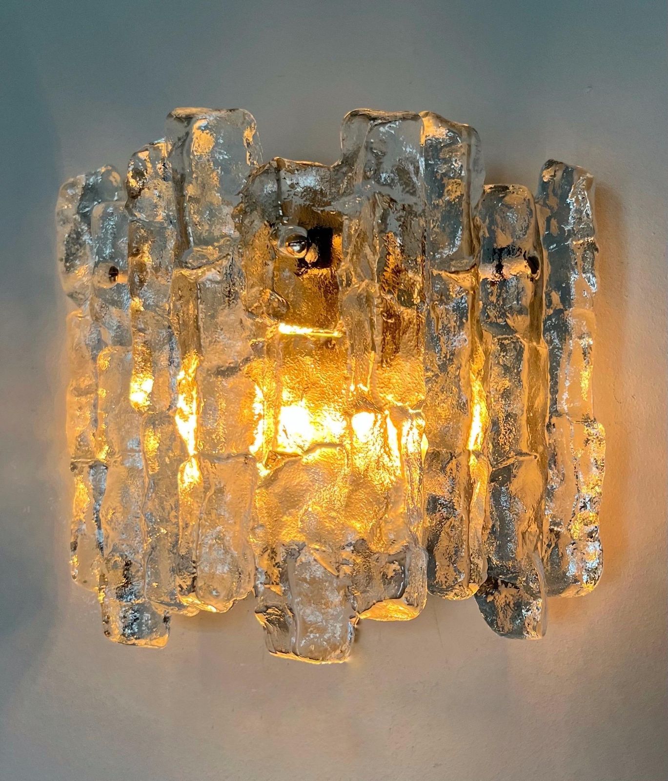 photo buy Austrian Midcentury "Sierra" Ice Glass Pair Of Wall Sconces By Kalmar, 1970s