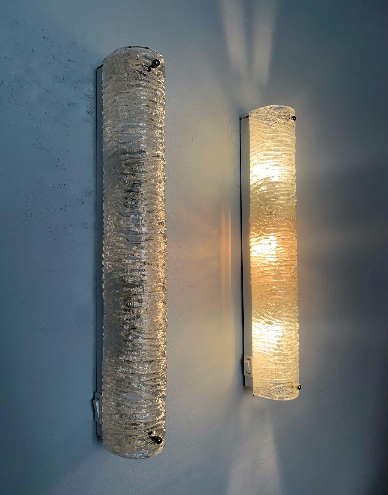 German Midcentury Pair Of Murano Glass Wall Sconces By Hillebrand, 1970s photo Lighting