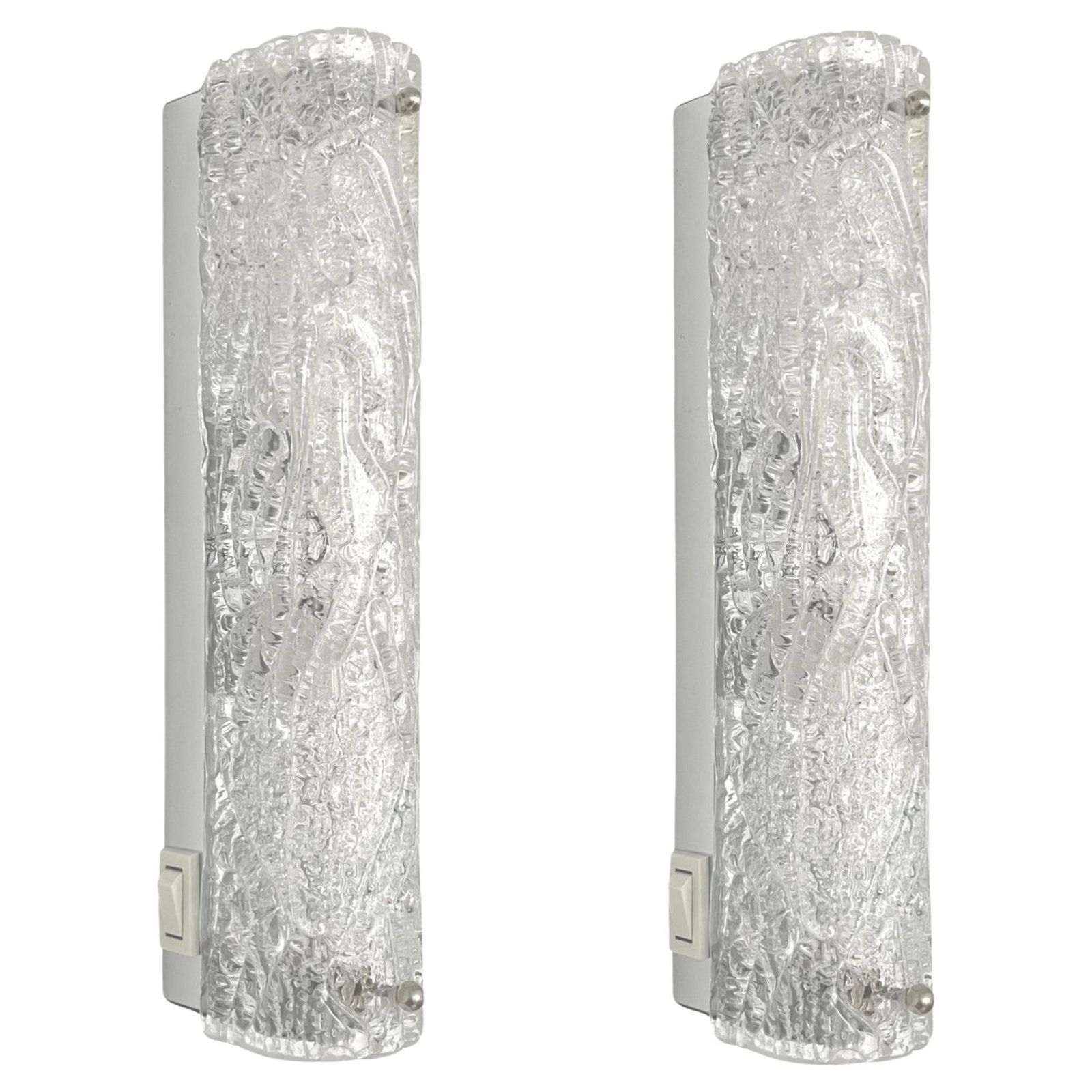 German Midcenturry Pair Of Murano Ice Glass Wall Sconces By Hillebrand, 1970s