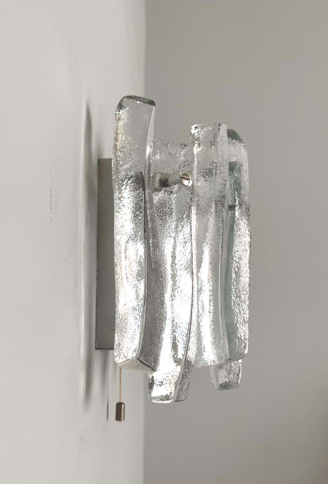 photo for sale Austrian Midcentury Pair Of Ice Glass "Fuego" Wall Sconces By Kalmar, 1970s