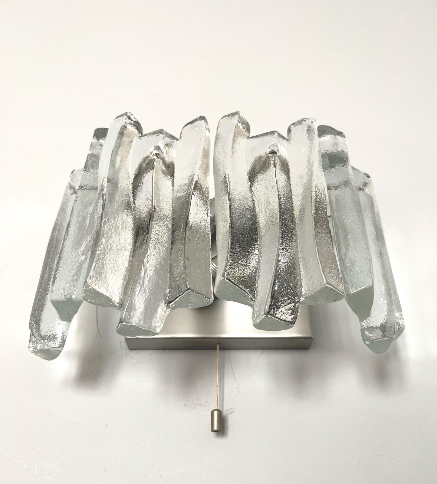 Lighting Austrian Midcentury Pair Of Ice Glass "Fuego" Wall Sconces By Kalmar, 1970s photo