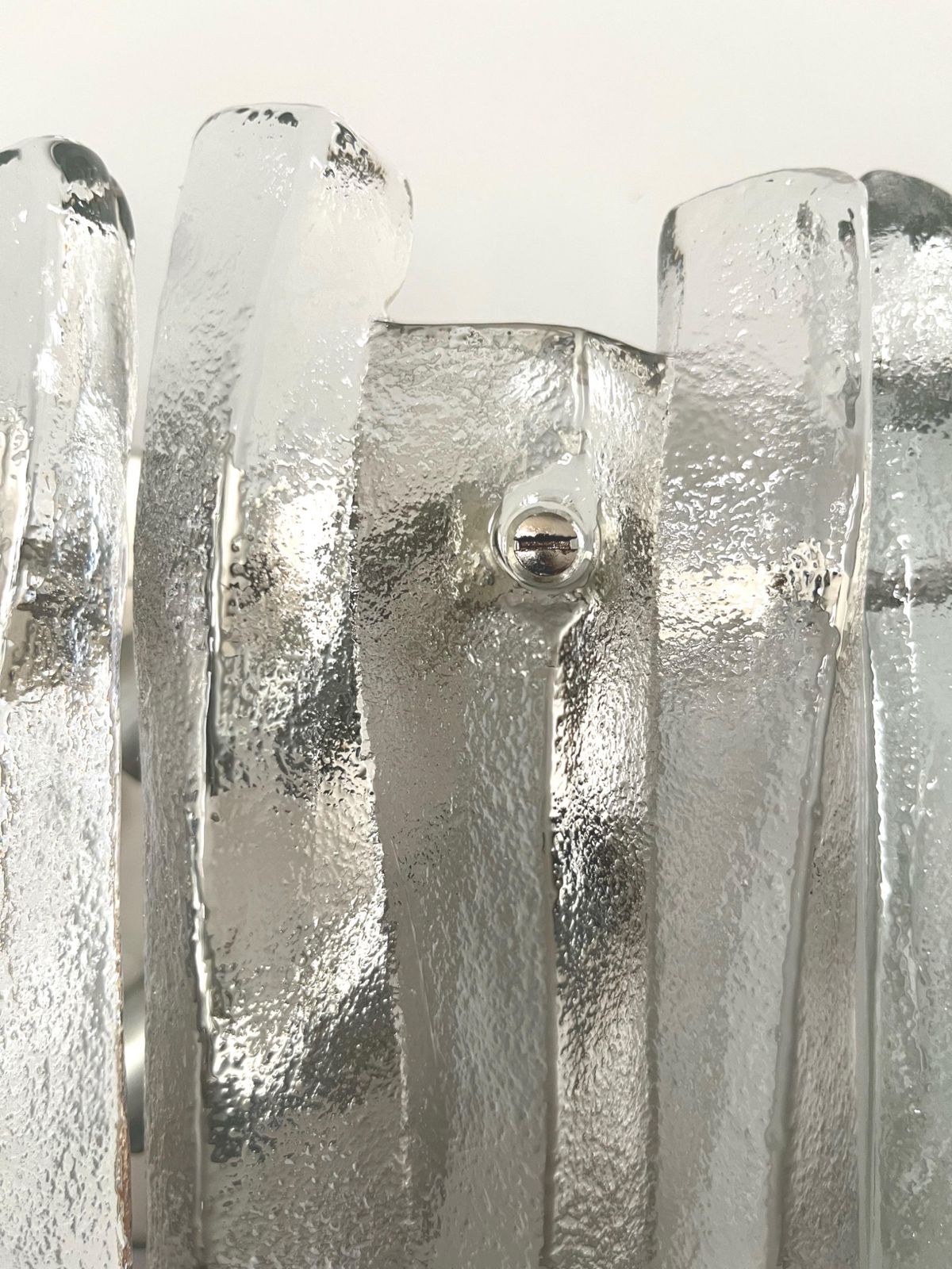 photo vinterior Austrian Midcentury Pair Of Ice Glass "Fuego" Wall Sconces By Kalmar, 1970s