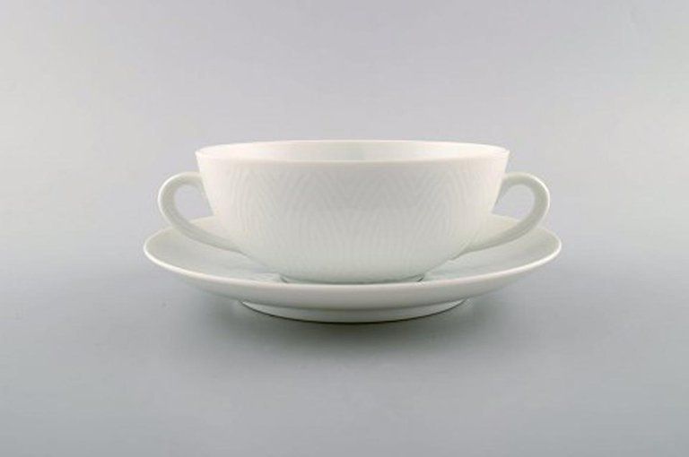 Royal Copenhagen Salto Service, White, Set Of 6 Boullion Cups With Saucers photo for sale