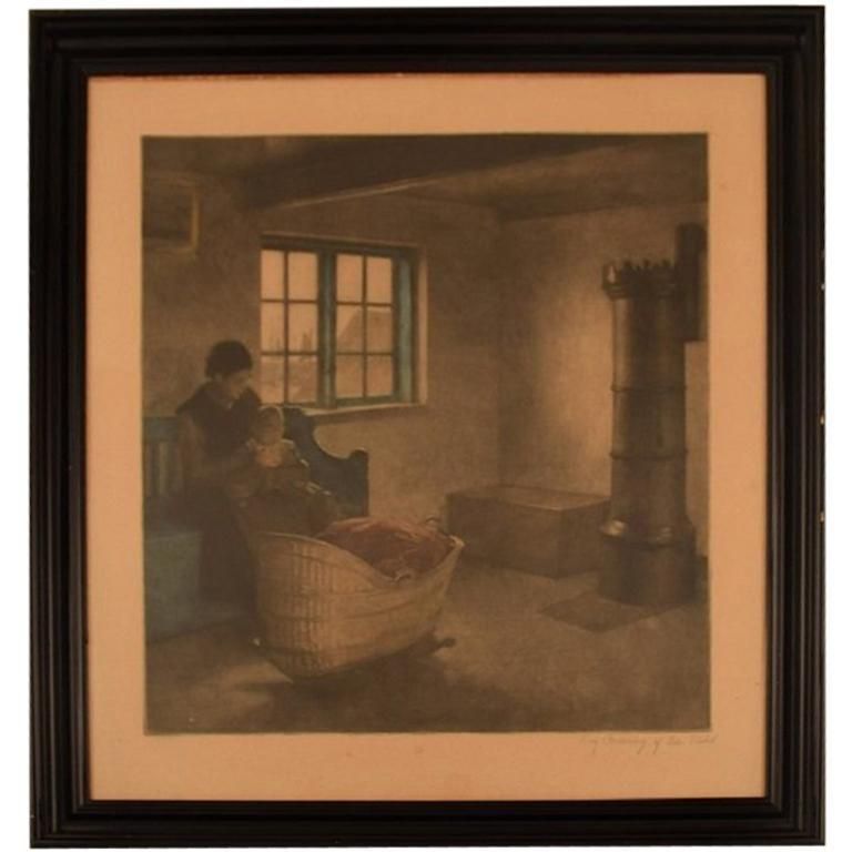 Peter Ilsted 1863 1933, 'Fiskerstuen Hornbæk', Mezzotine In Color