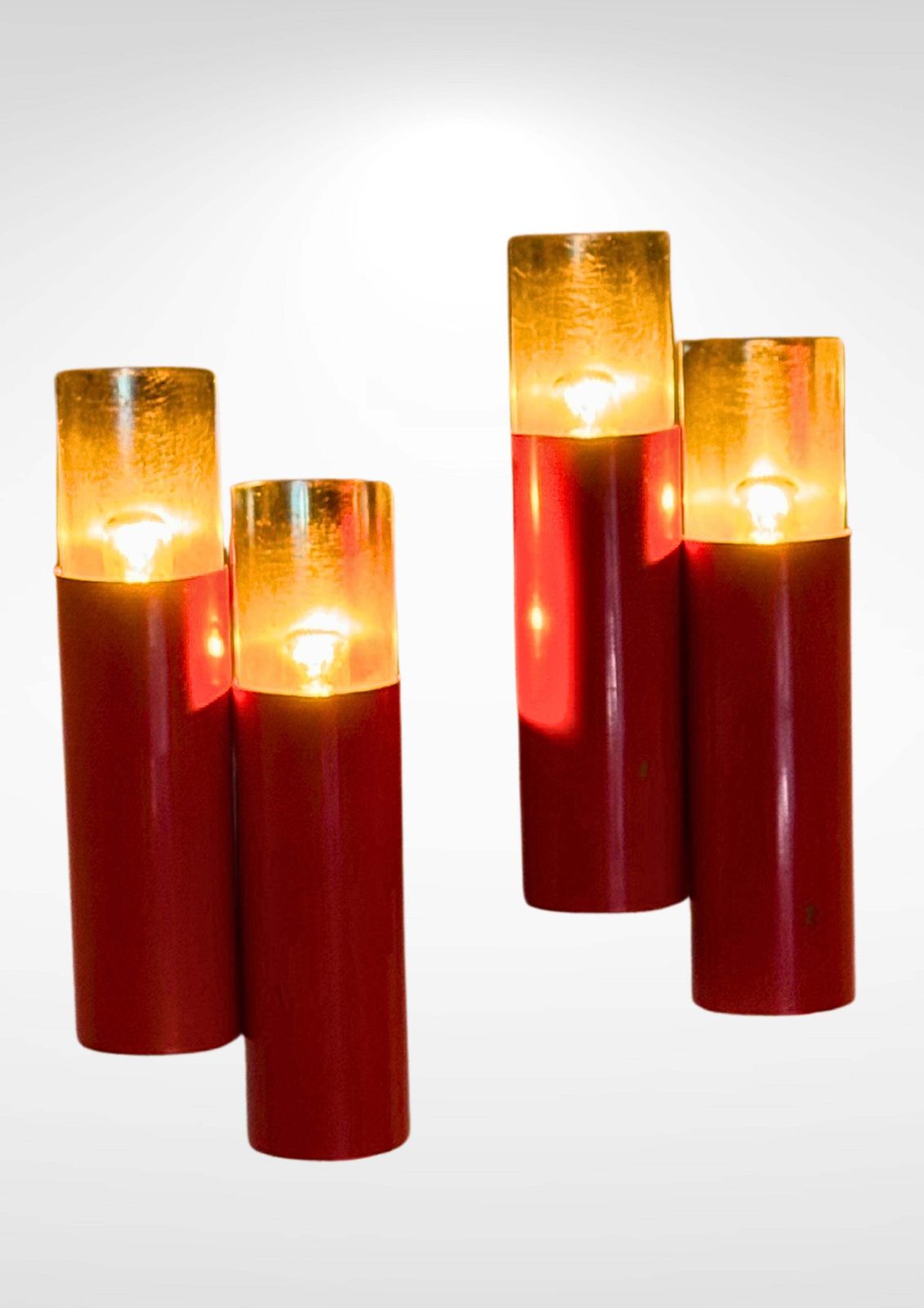 Stilnovo Mod. 2701 Pair Of Wall Sconces In Red Lacquer And Chromed Steel photo furniture