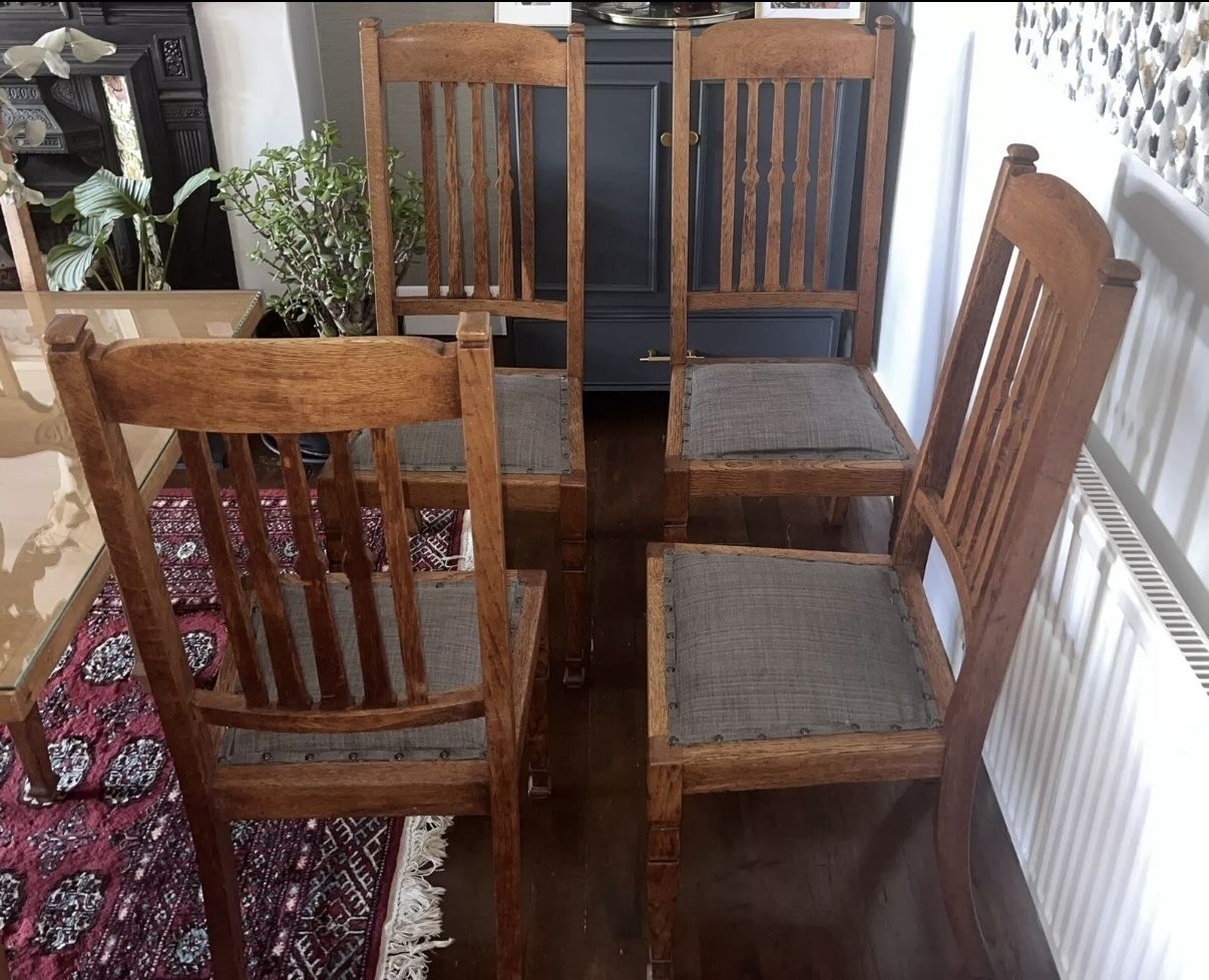 Arts And Crafts Dining Chairs Set Of 4 photo vintage