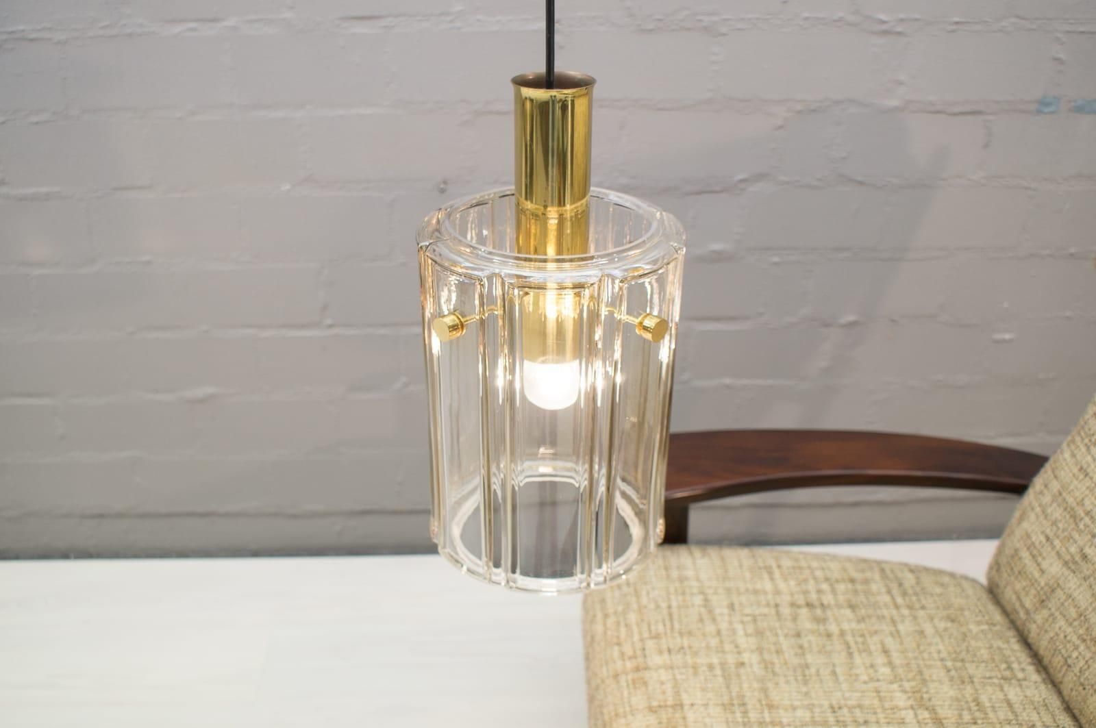 Brass And Smoked Glass Ceiling Lamp From Limburg, Germany, 1960s photo Lighting