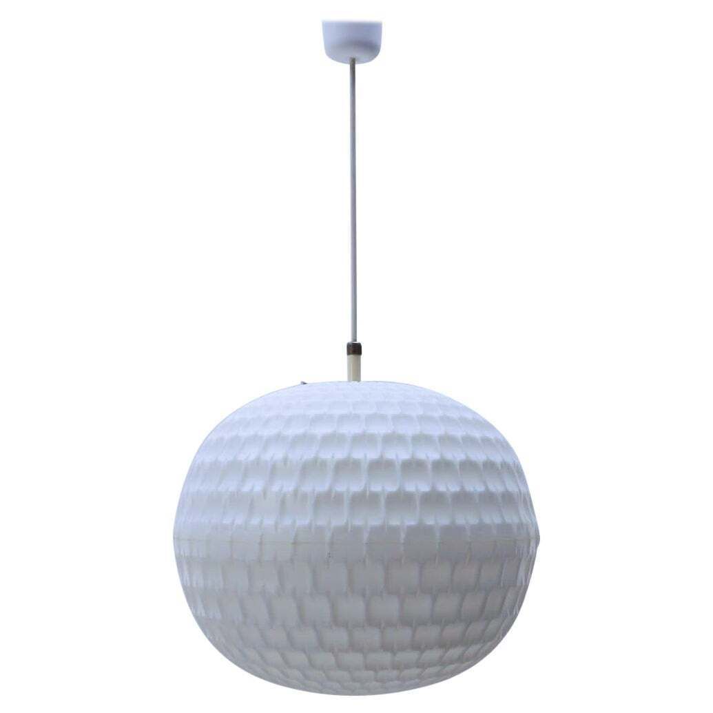 White Acrylic Pendant Golf Ball Lamp By Aloys F. Gangkofner, Erco Leuchten 1960s