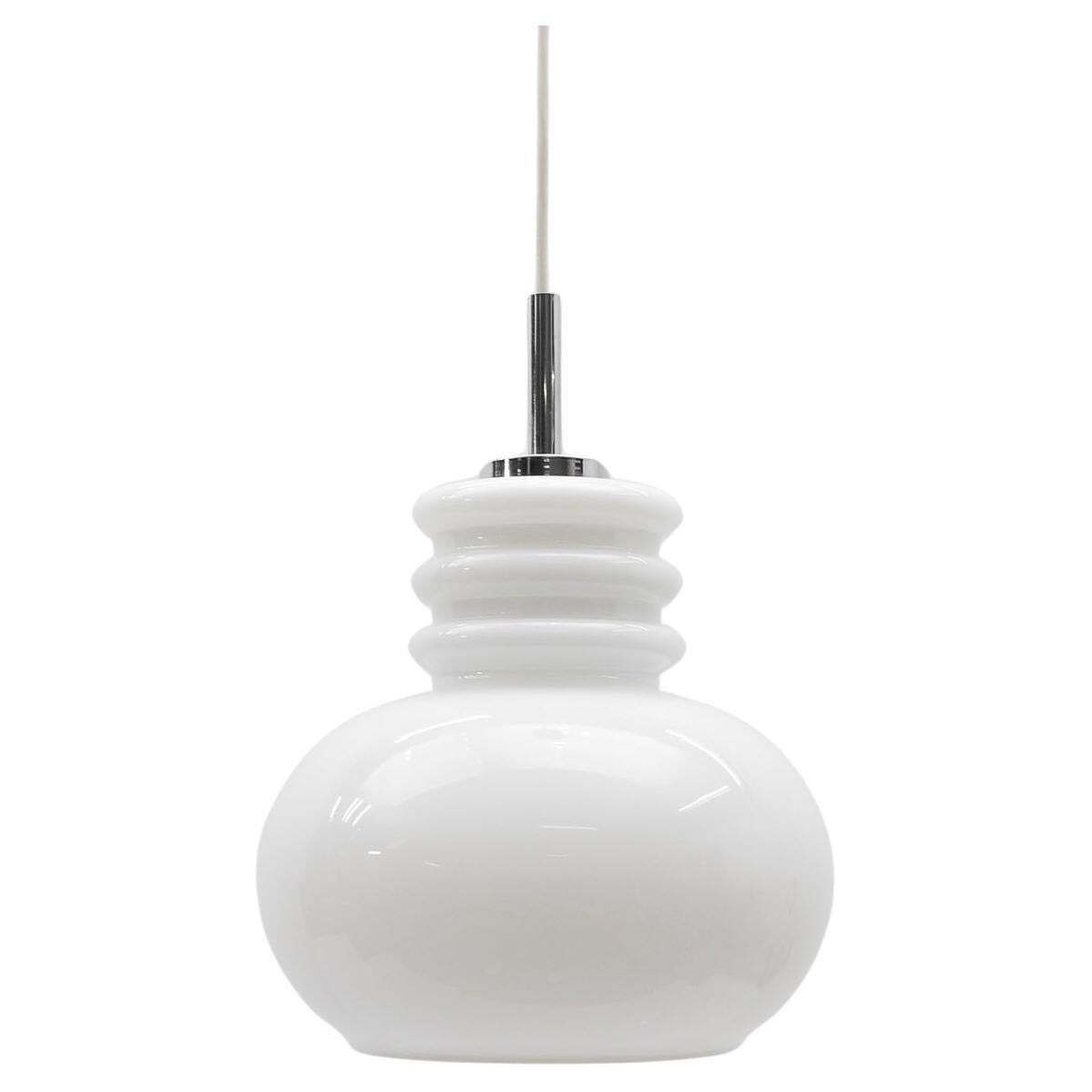 Lovely White Glass Ceiling Lamp By Peill & Putzler, 1960s
