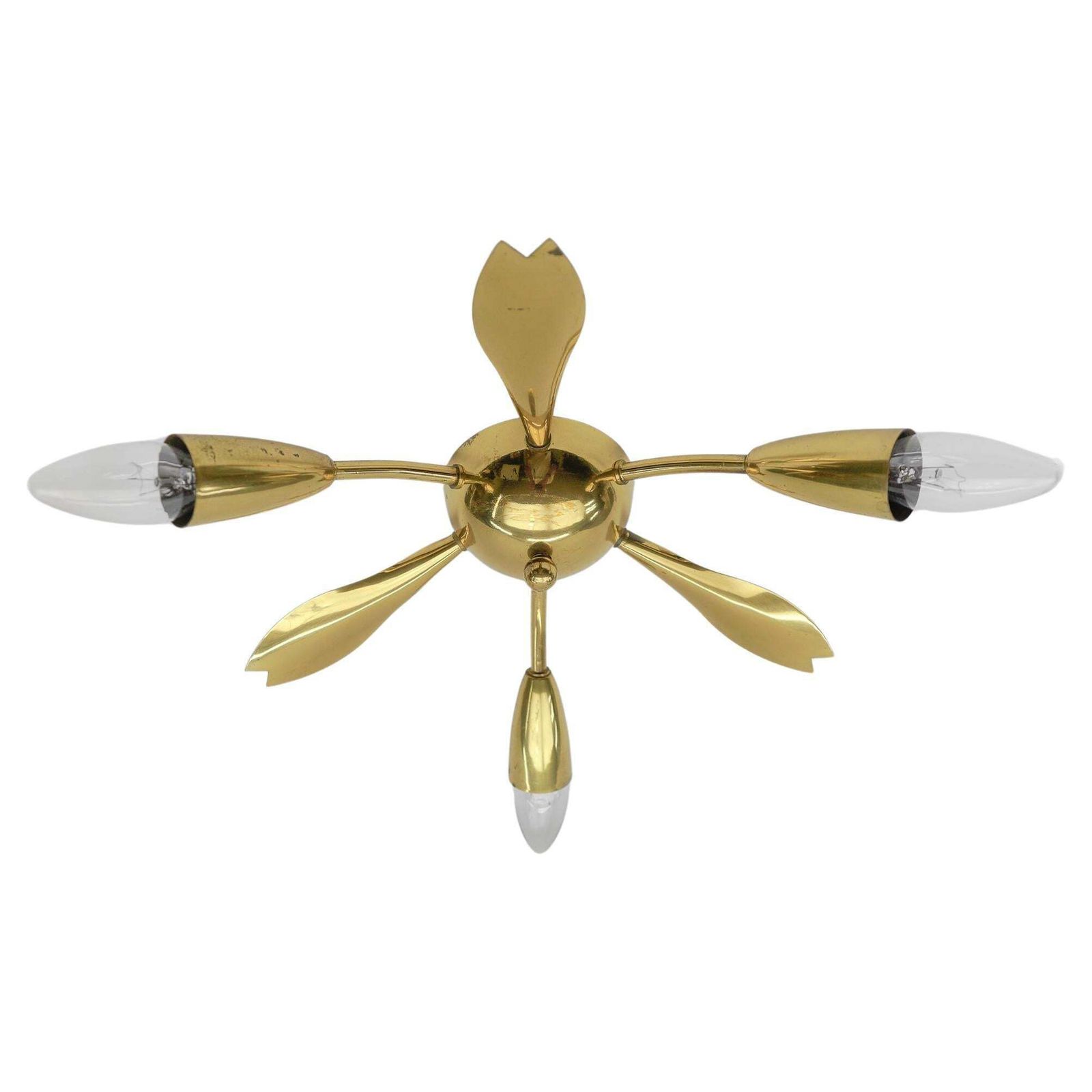 1. Of 4 Mid Century Modern 3 Armed Brass Sputnik Lamp, 1950s Austria