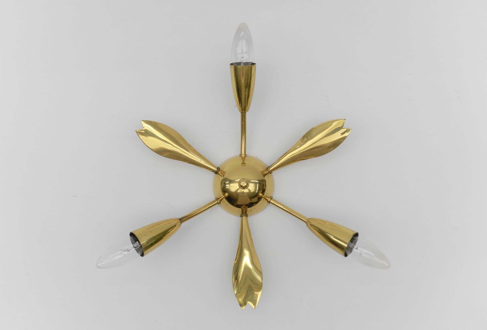 1. Of 4 Mid Century Modern 3 Armed Brass Sputnik Lamp, 1950s Austria photo buy