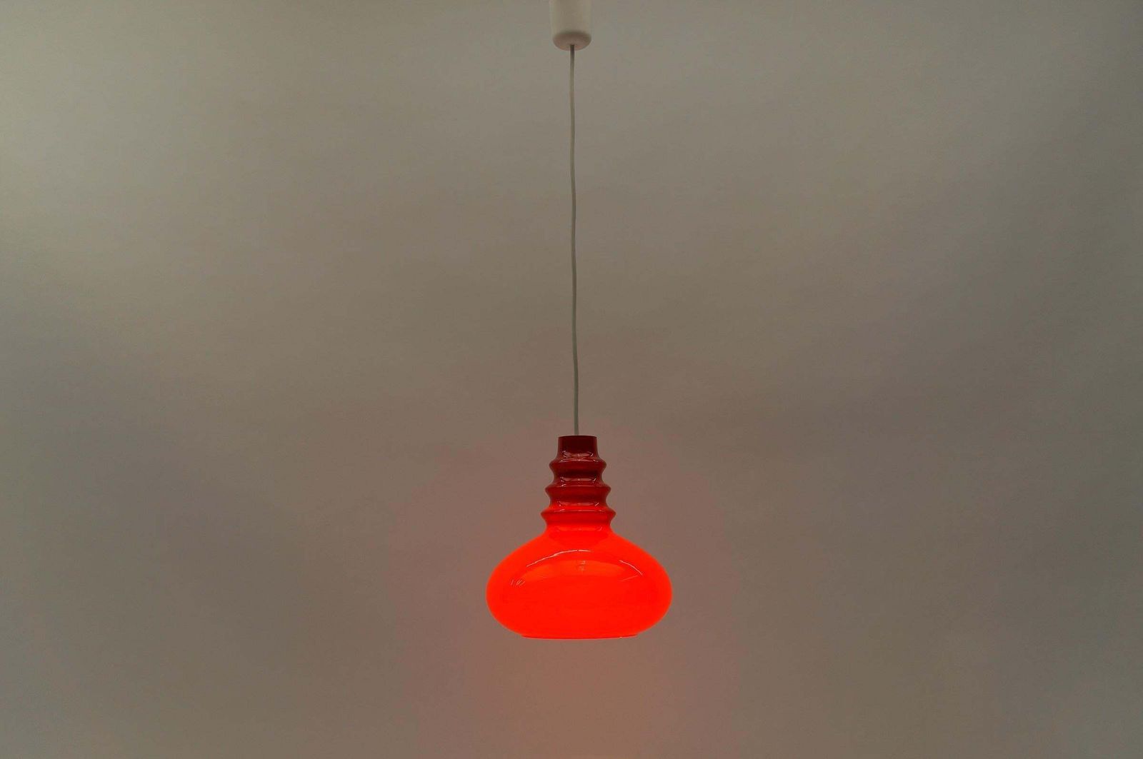 Lovely Lipstick Red Glass Ceiling Lamp By Peill & Putzler, 1960s photo Lighting