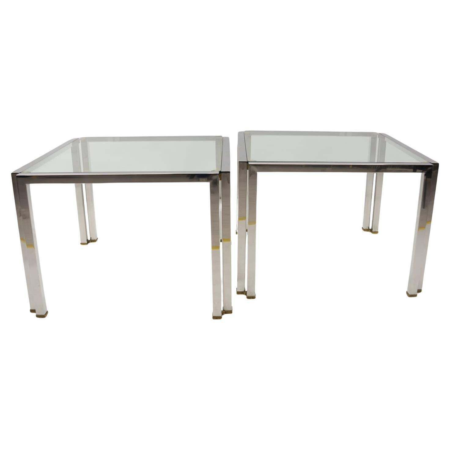 Pair Of Brass, Chrome And Glass T28 Coffee Tables By Peter Ghyczy, 1970s Germany