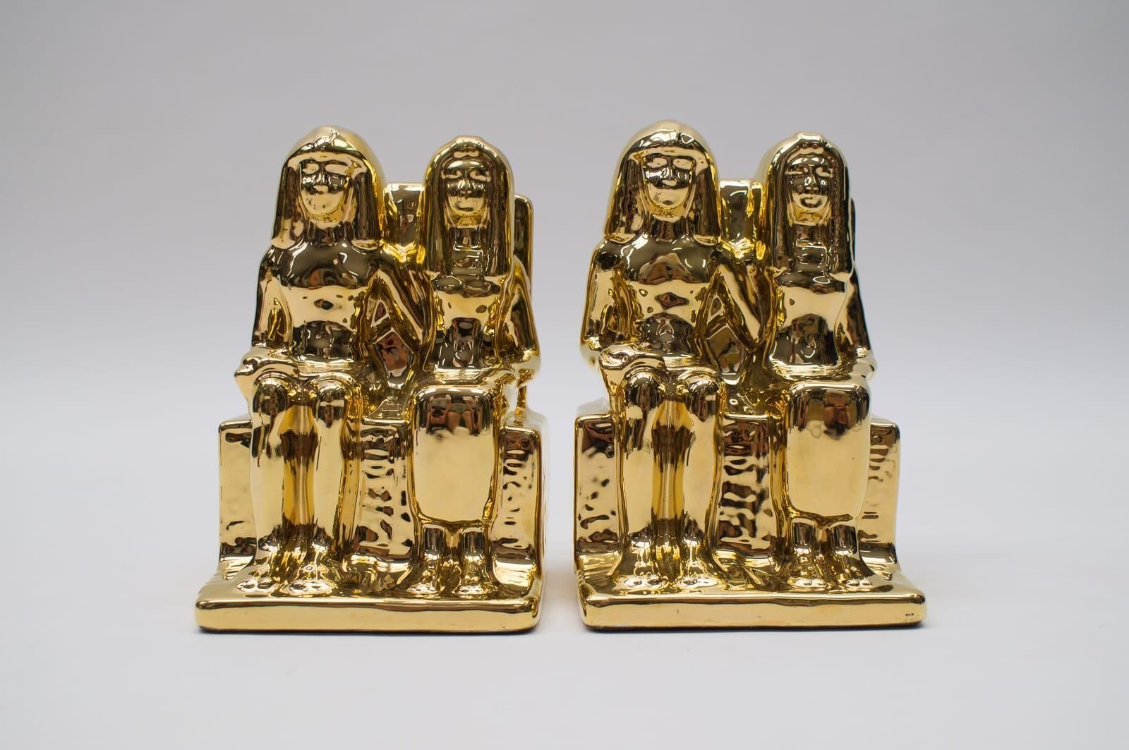 Pair Of Egyptian Hollywood Regency Ceramic Bookends By Bellini, Italy 1970s photo Home Decor
