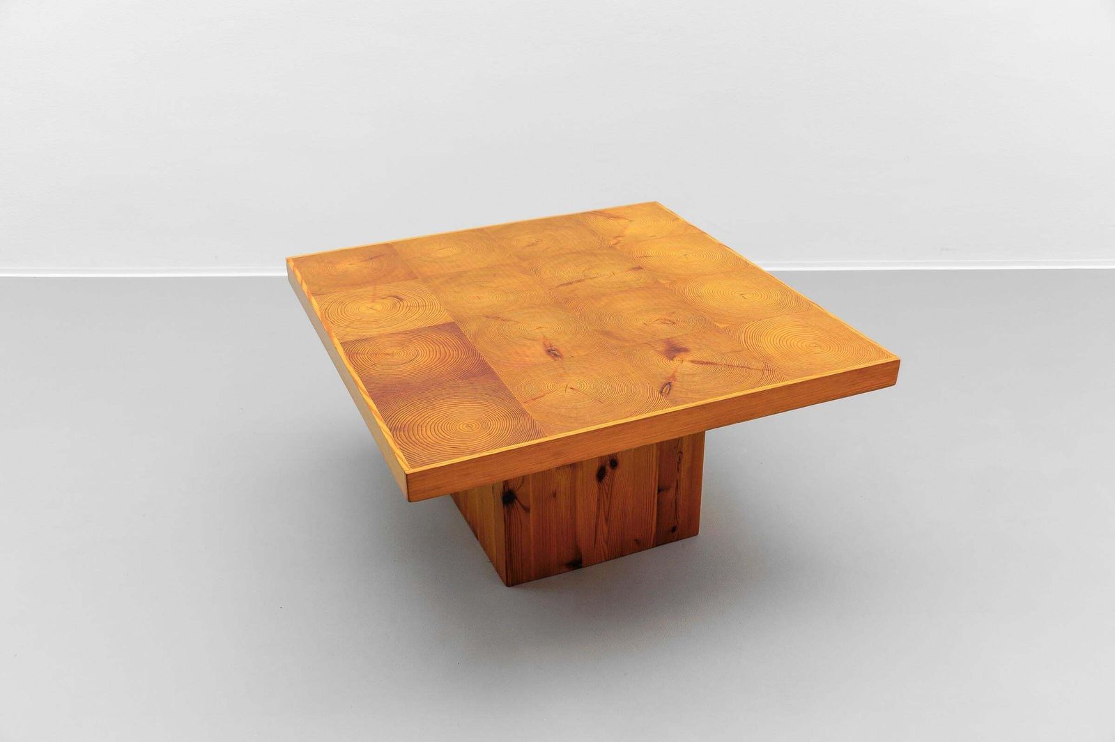Mid Century Modern Square Pine Wood Coffee Table, Scandinavian Modern 1960s photo Furniture