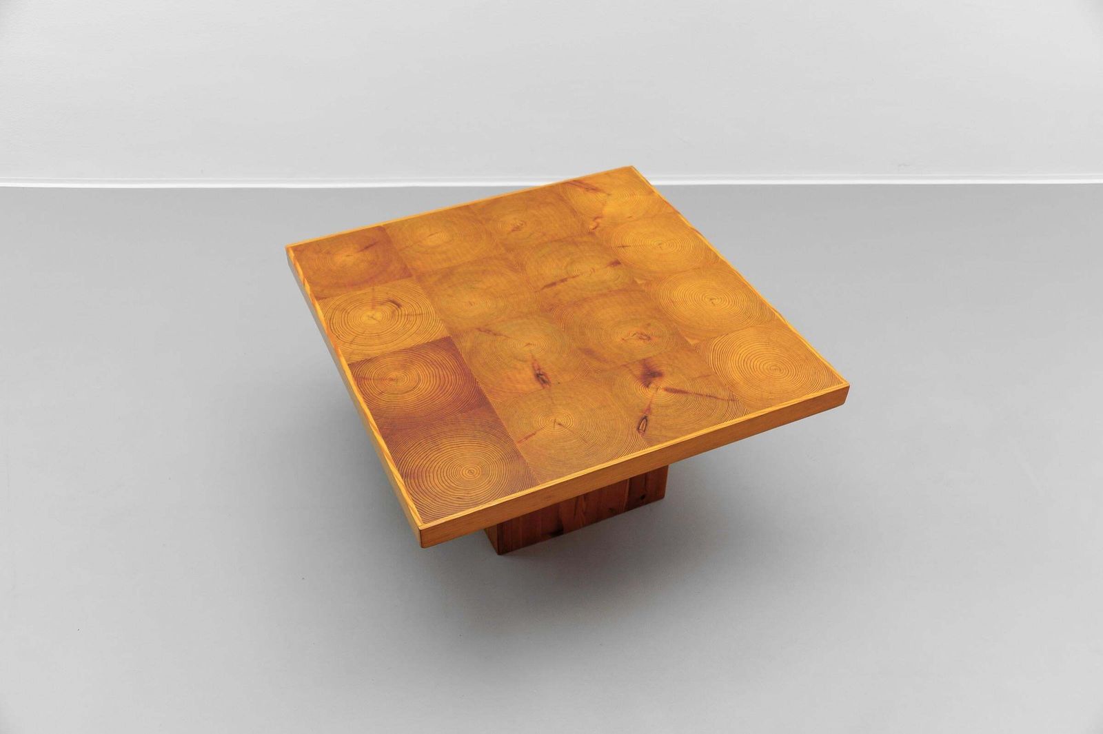 Mid Century Modern Square Pine Wood Coffee Table, Scandinavian Modern 1960s photo vinterior