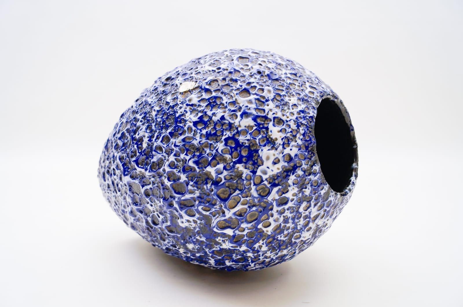 Very Rare Awesome Huge Blue And White Fat Lava Vase By Es Keramik, Germany 1950s photo Home Decor