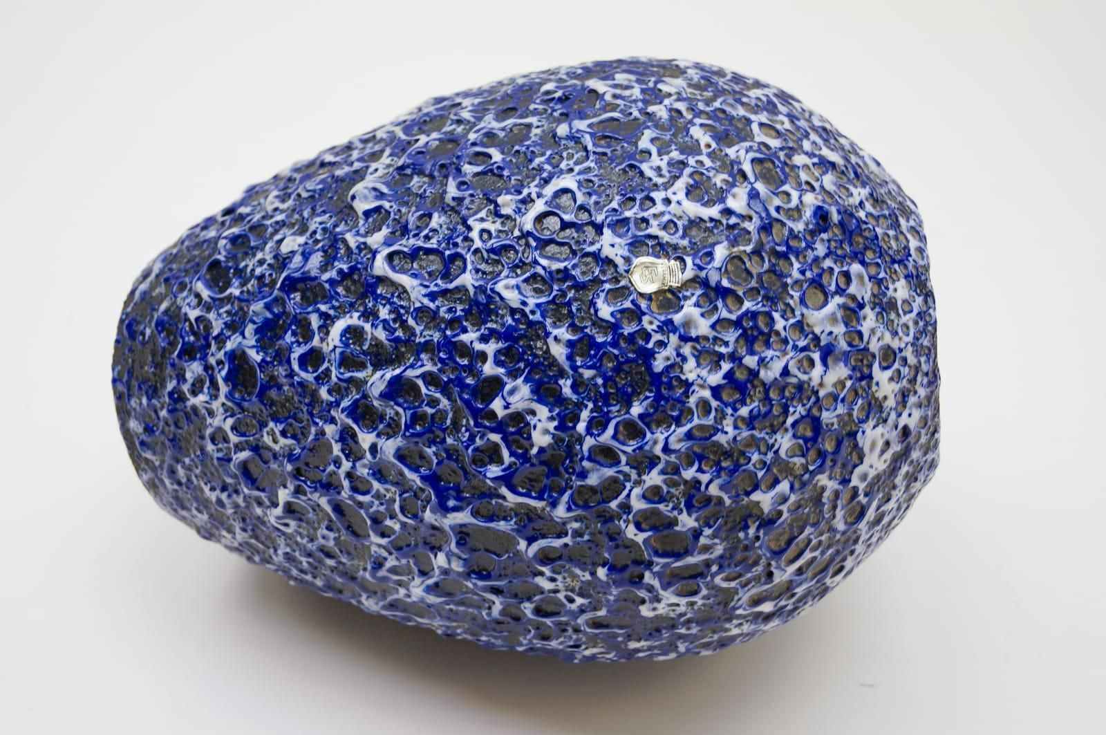 Very Rare Awesome Huge Blue And White Fat Lava Vase By Es Keramik, Germany 1950s photo vinterior