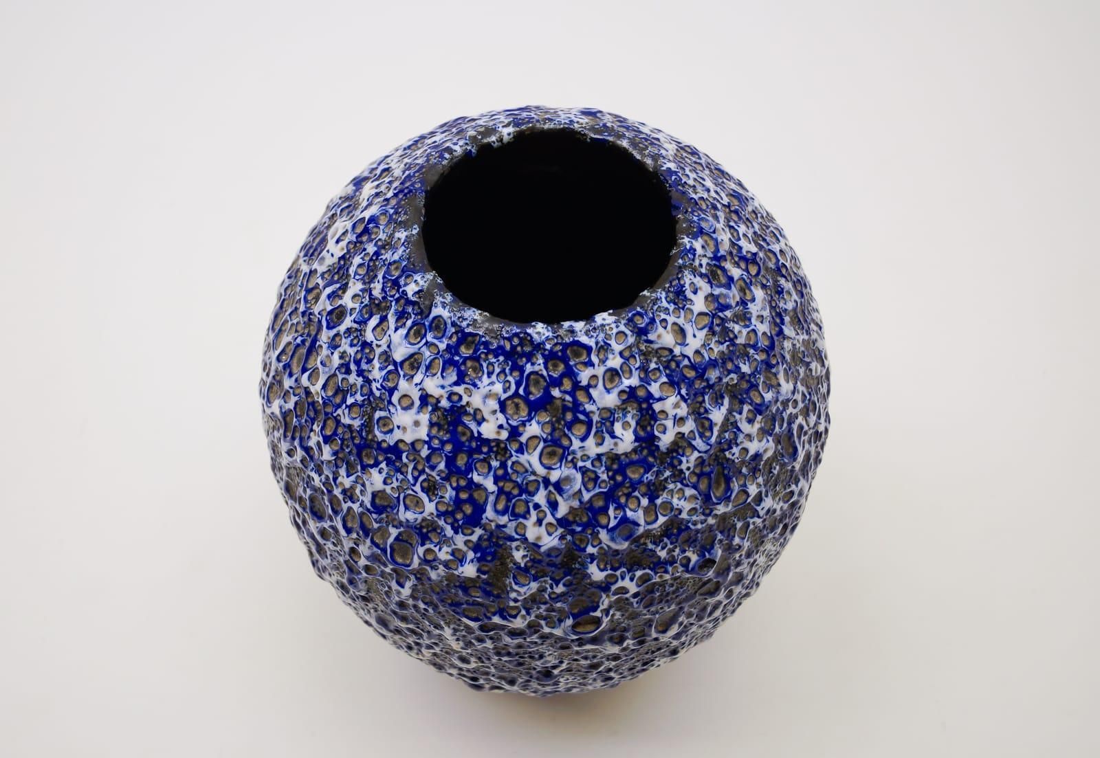 Very Rare Awesome Huge Blue And White Fat Lava Vase By Es Keramik, Germany 1950s photo buy