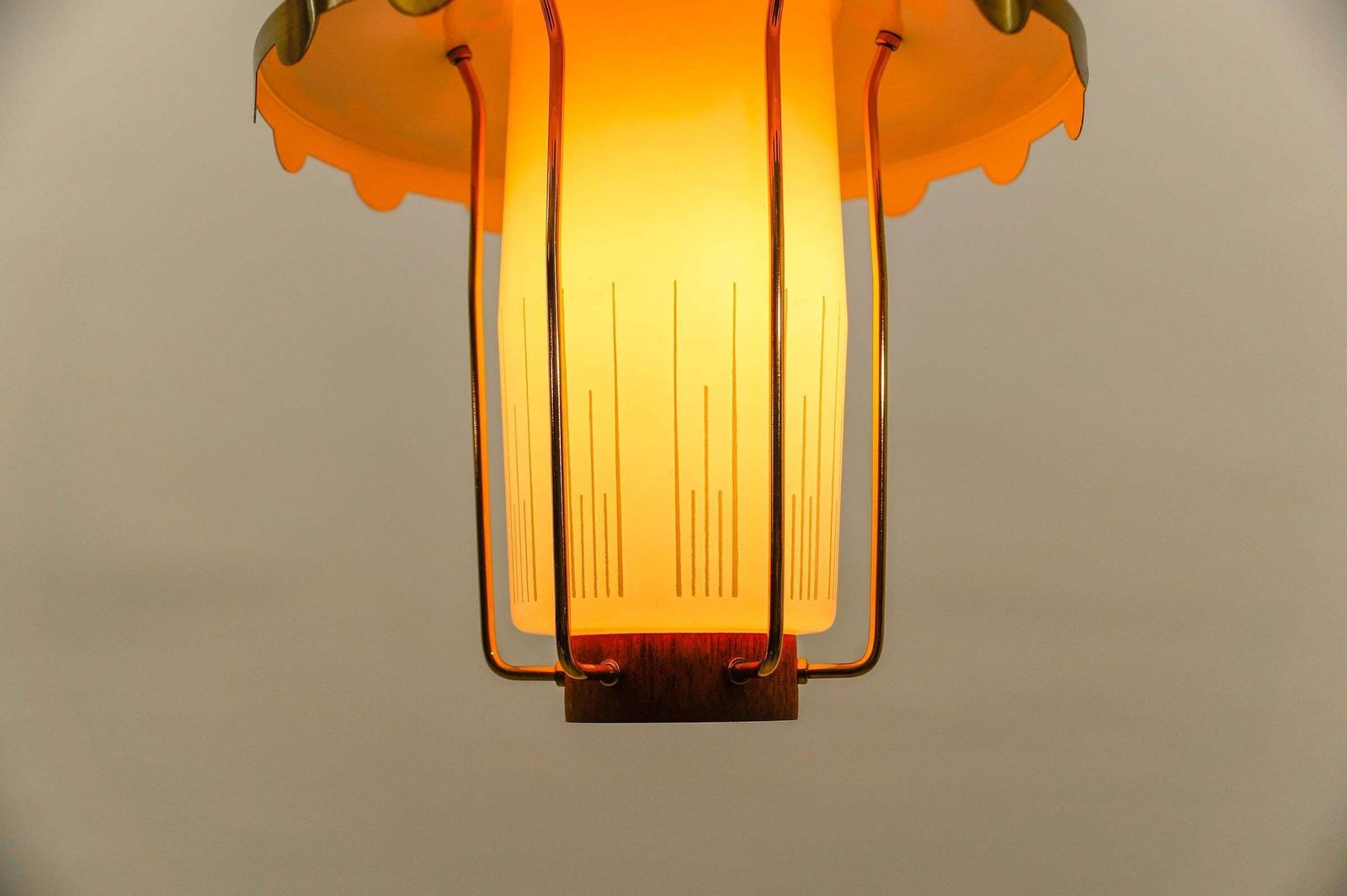 photo vinterior Lovely And Rare Scandinavian Teak, Opaline Glass And Brass Lamp, 1960s