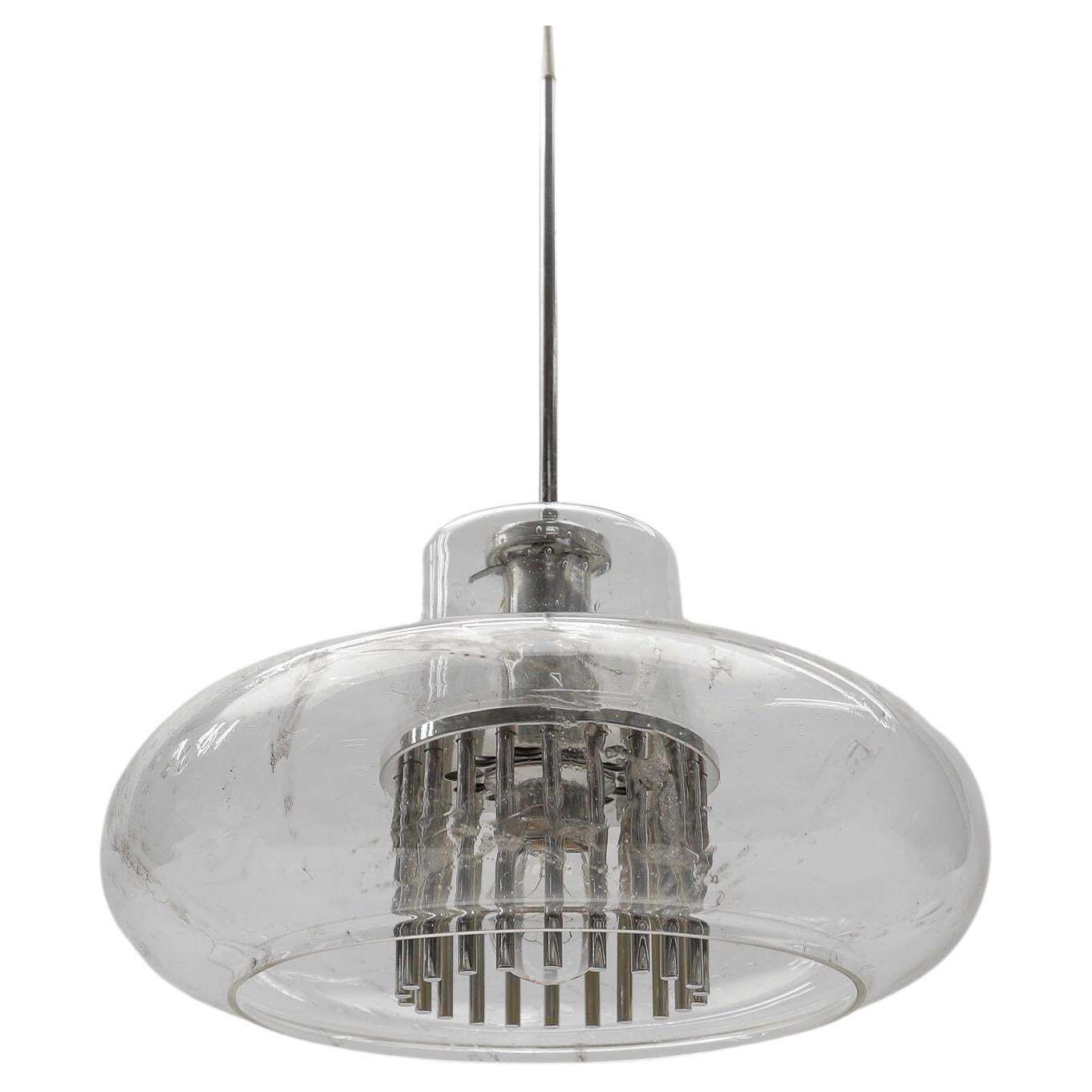 Mid Century Modern Chrome & Glass Pendant Lamp By Doria, 1960s Germany