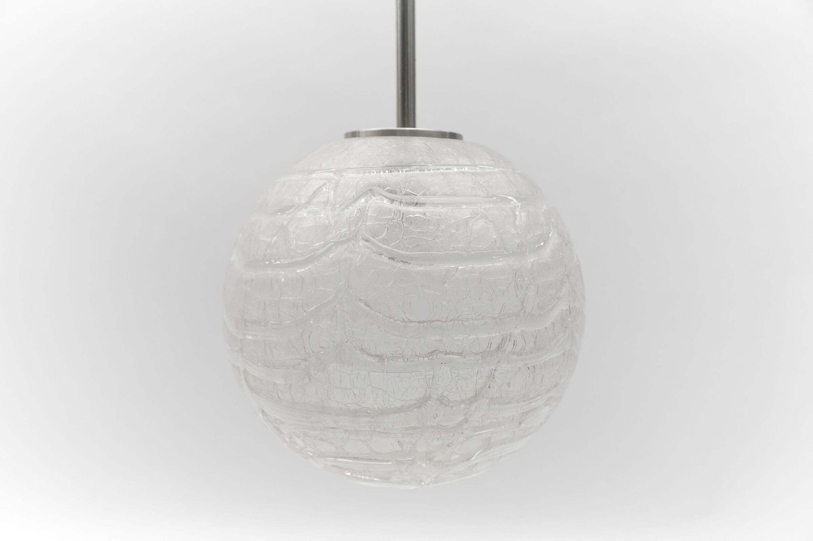 Large Ice Glass Ball Pendant Lamp By Doria, 1960s Germany photo vinterior