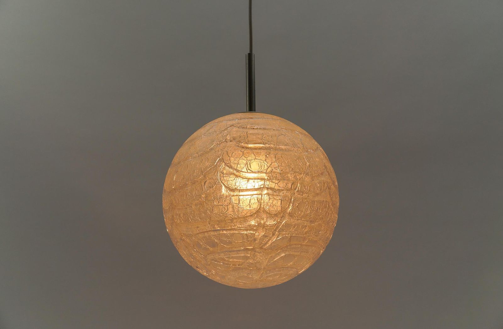 Large Ice Glass Ball Pendant Lamp By Doria, 1960s Germany photo buy