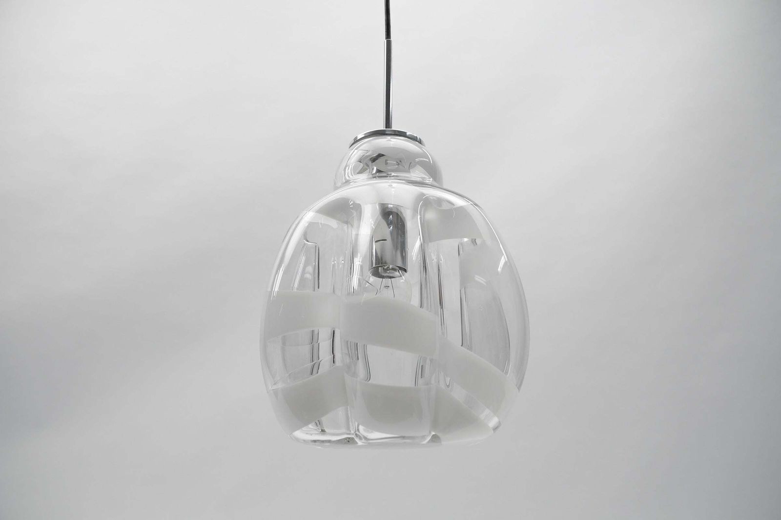 Mid Century Modern Chrome & Murano Glass Pendant Lamp By Doria, 1960s Germany photo 807.0