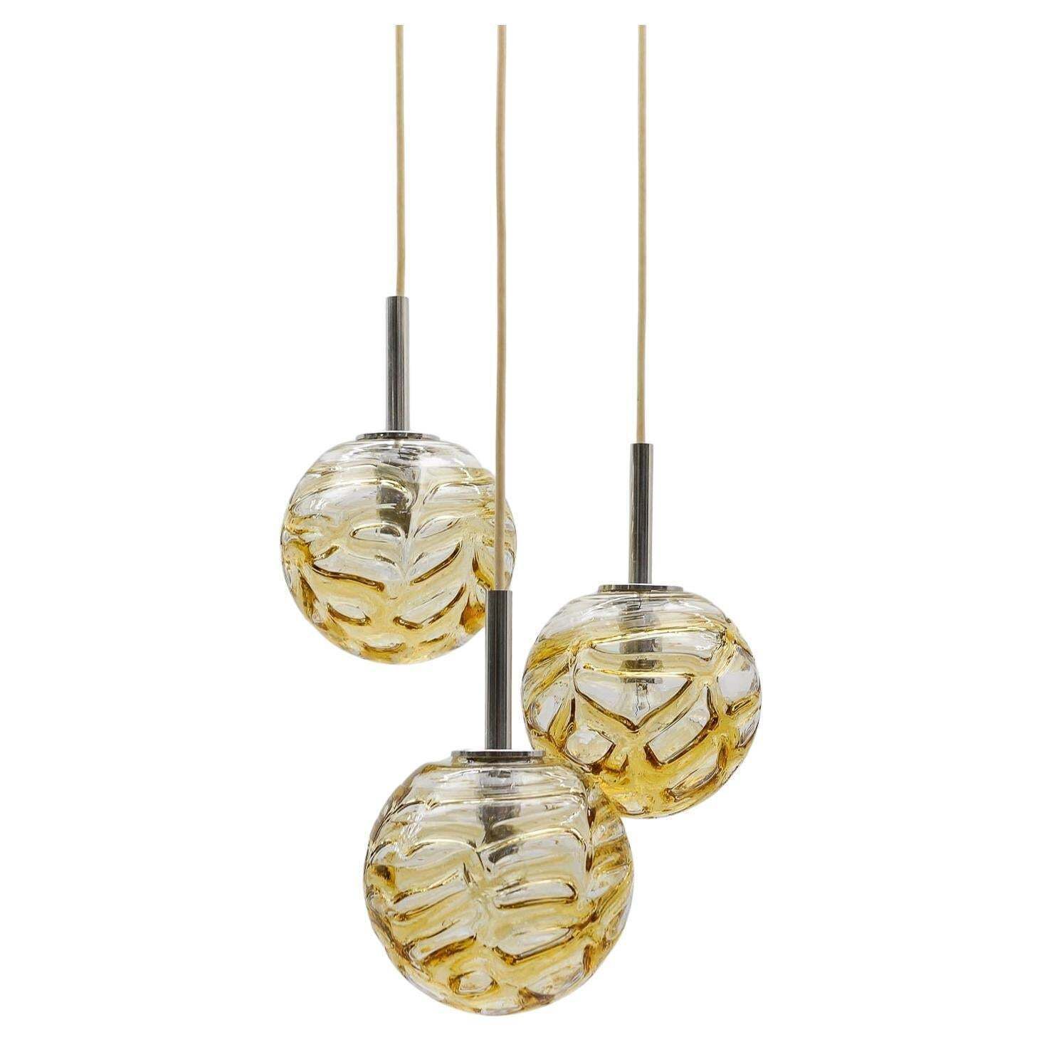 Lovely Yellow Murano Glass Ball Pendant Cascading Lamp By Doria,   1960s Germany